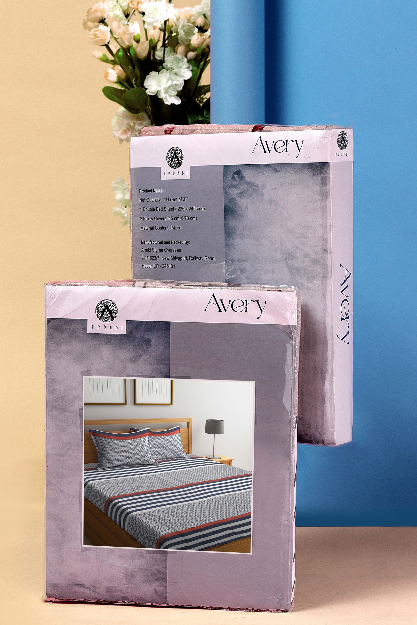 Arrabi Multi Geometric TC Cotton Blend Super King Size Bookfold Bedsheet with 2 Pillow Covers (270 X 260 cm)