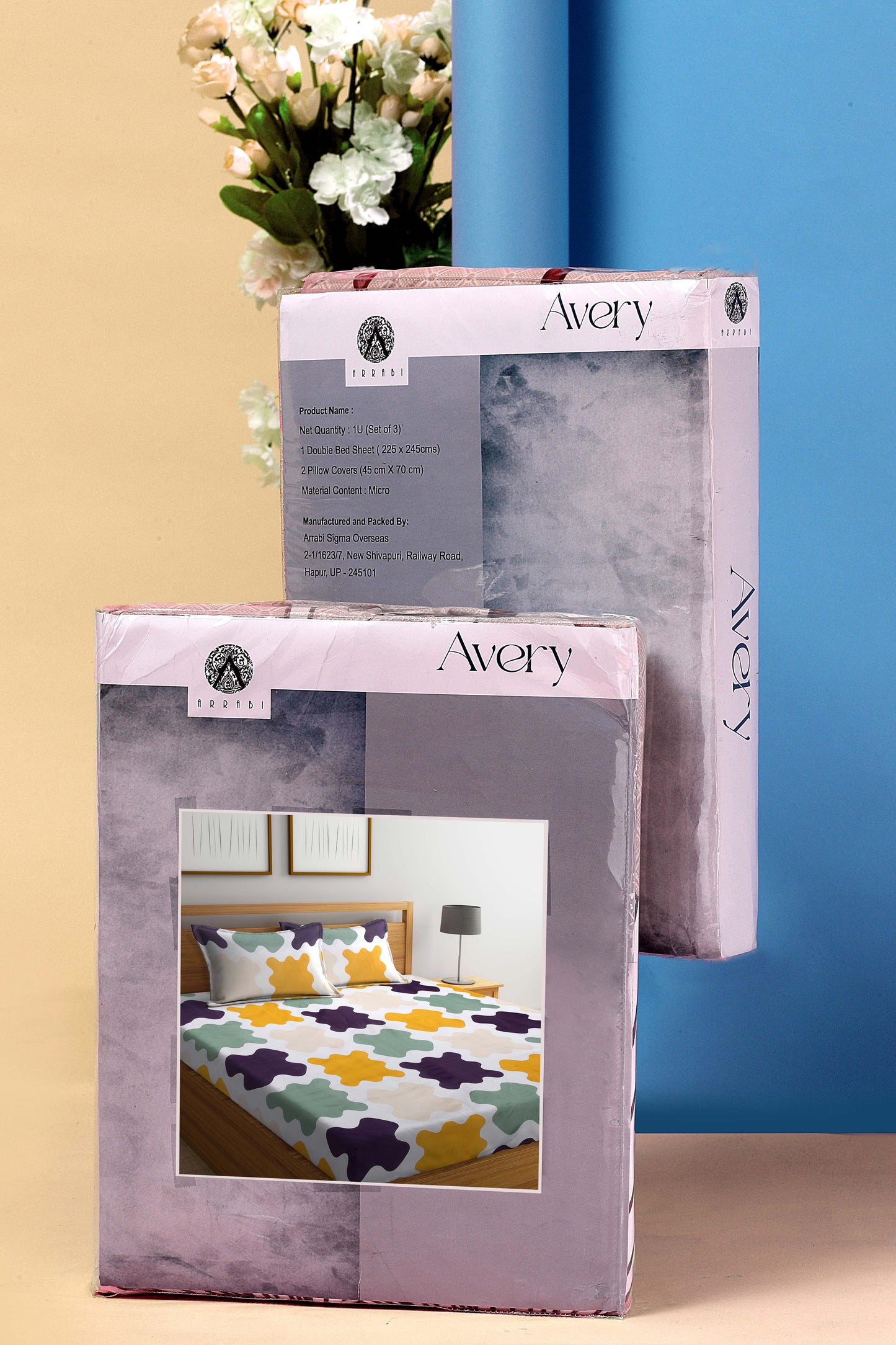 Arrabi Multi Graphic TC Cotton Blend King Size Bookfold Bedsheet with 2 Pillow Covers (250 X 215 cm)