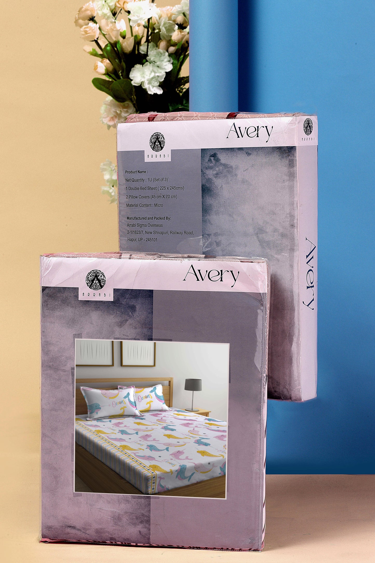Arrabi White Cartoon TC Cotton Blend King Size Bookfold Bedsheet with 2 Pillow Covers (250 X 220 cm)