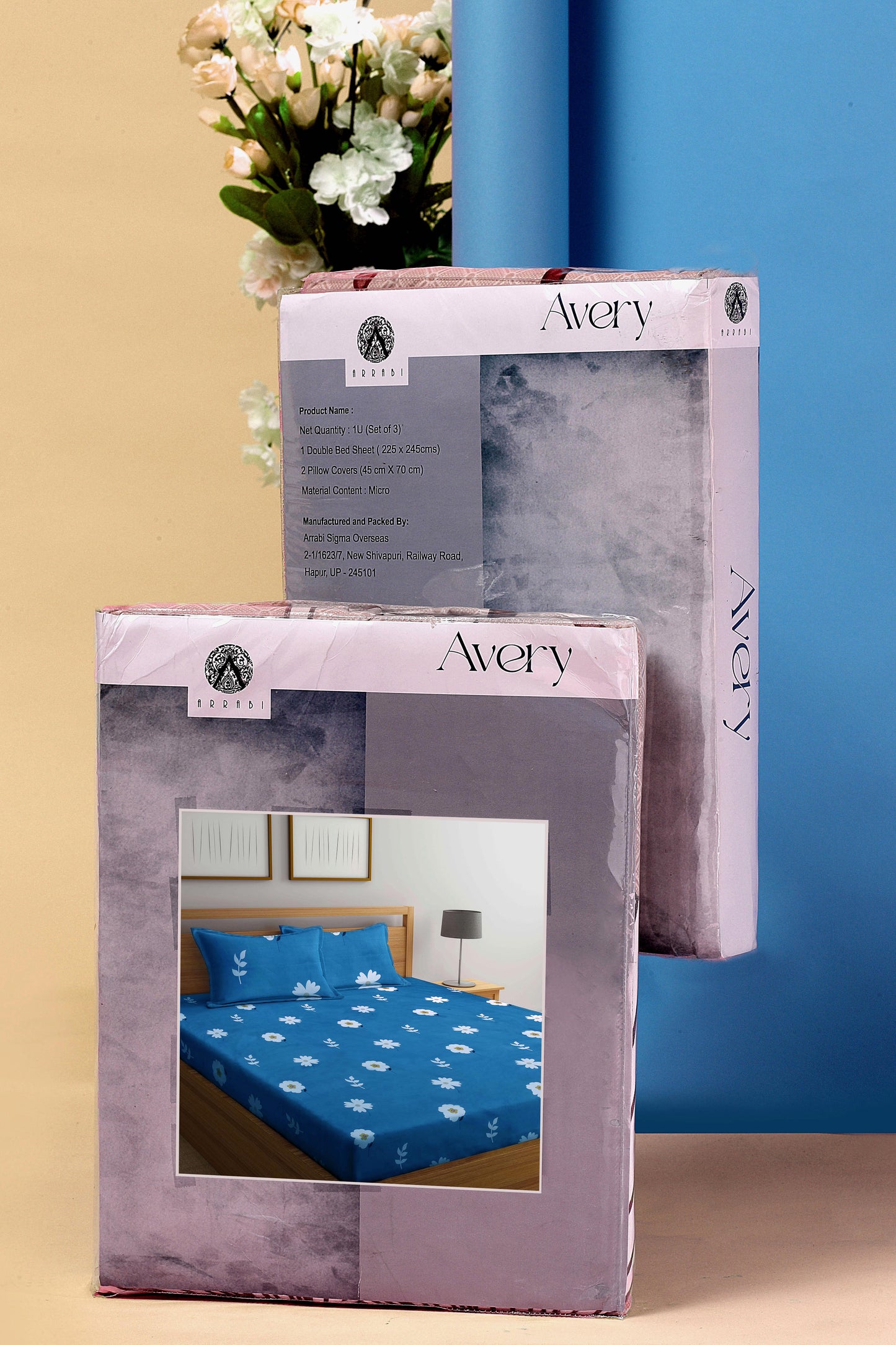Arrabi Teal Floral TC Cotton Blend Super King Size Bookfold Bedsheet with 2 Pillow Covers (270 X 260 cm)