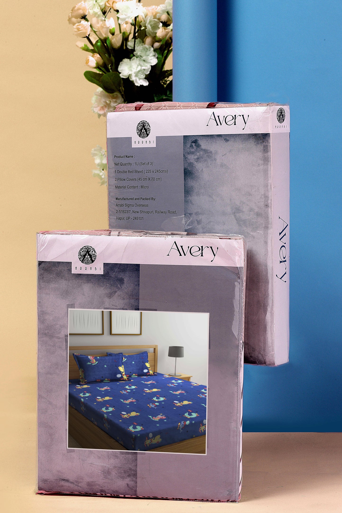 Arrabi Blue Cartoon TC Cotton Blend King Size Bookfold Bedsheet with 2 Pillow Covers (250 X 220 cm)