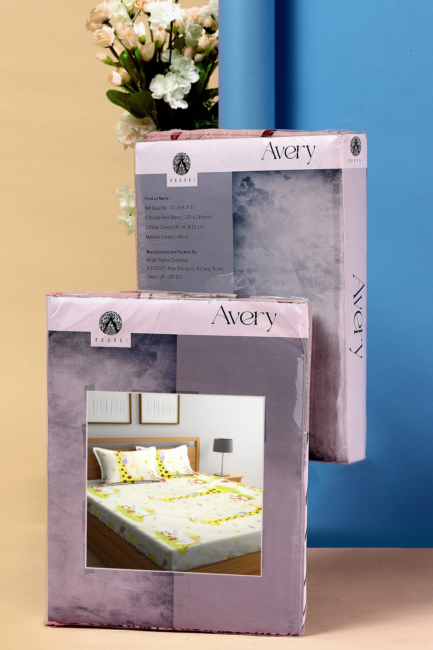 Arrabi Yellow Cartoon TC Cotton Blend King Size Bookfold Bedsheet with 2 Pillow Covers (250 X 220 cm)