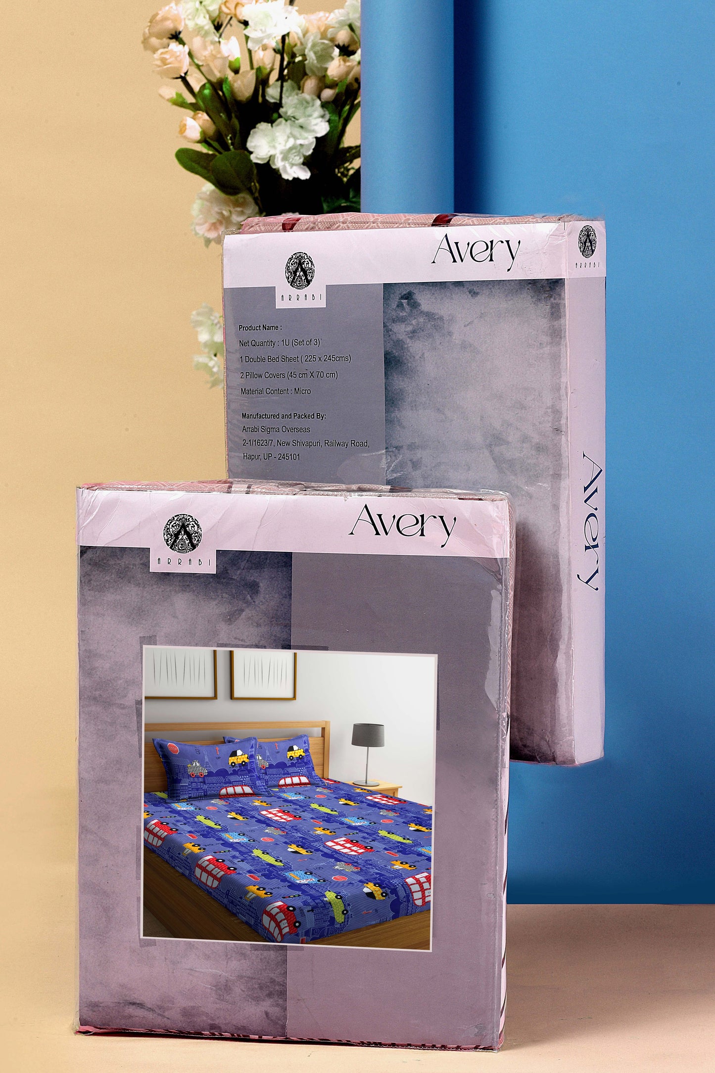 Arrabi Blue Cartoon TC Cotton Blend King Size Bookfold Bedsheet with 2 Pillow Covers (250 X 220 cm)