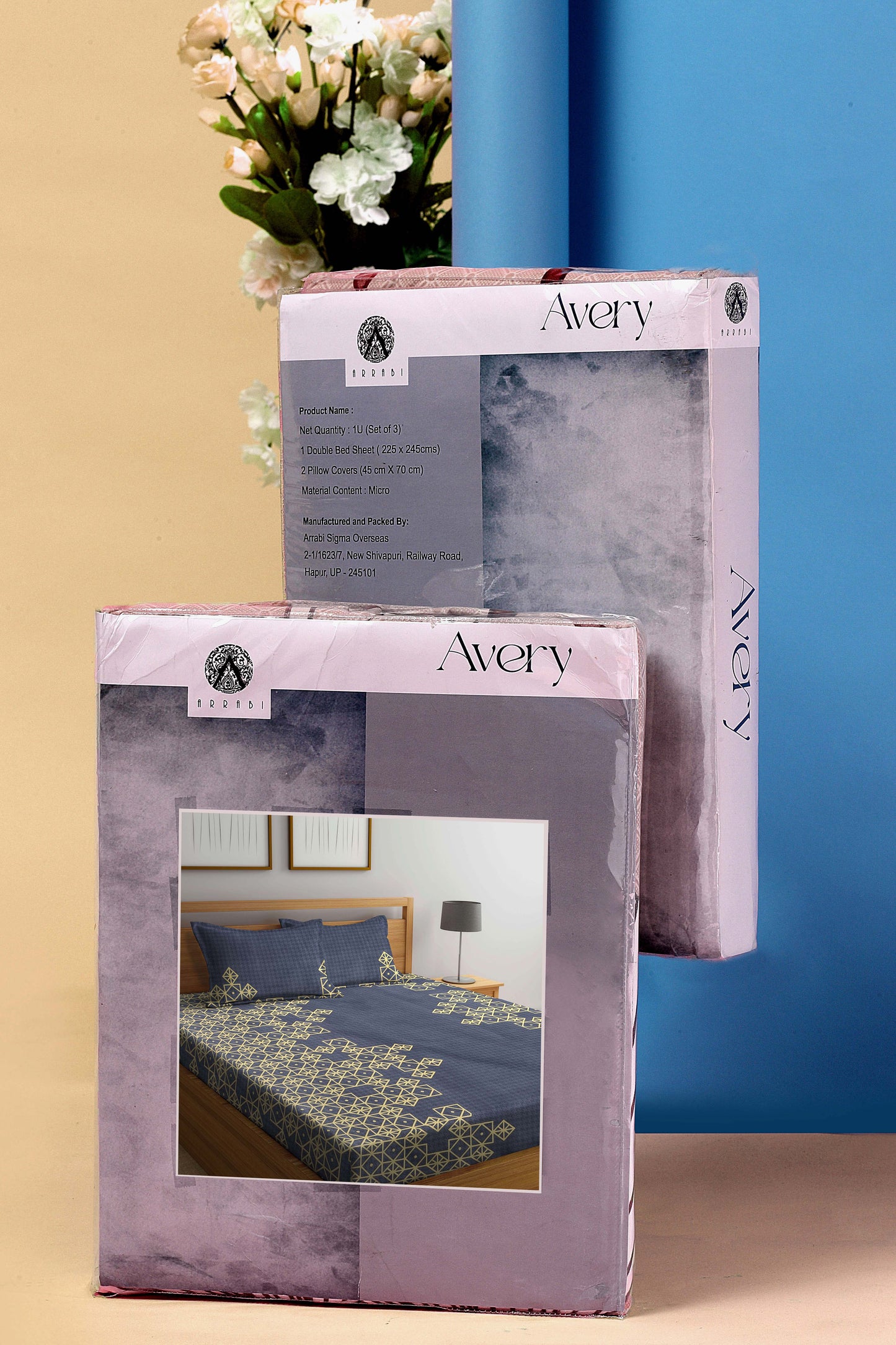 Arrabi Grey Geometric TC Cotton Blend King Size Bookfold Bedsheet with 2 Pillow Covers (250 X 220 cm)