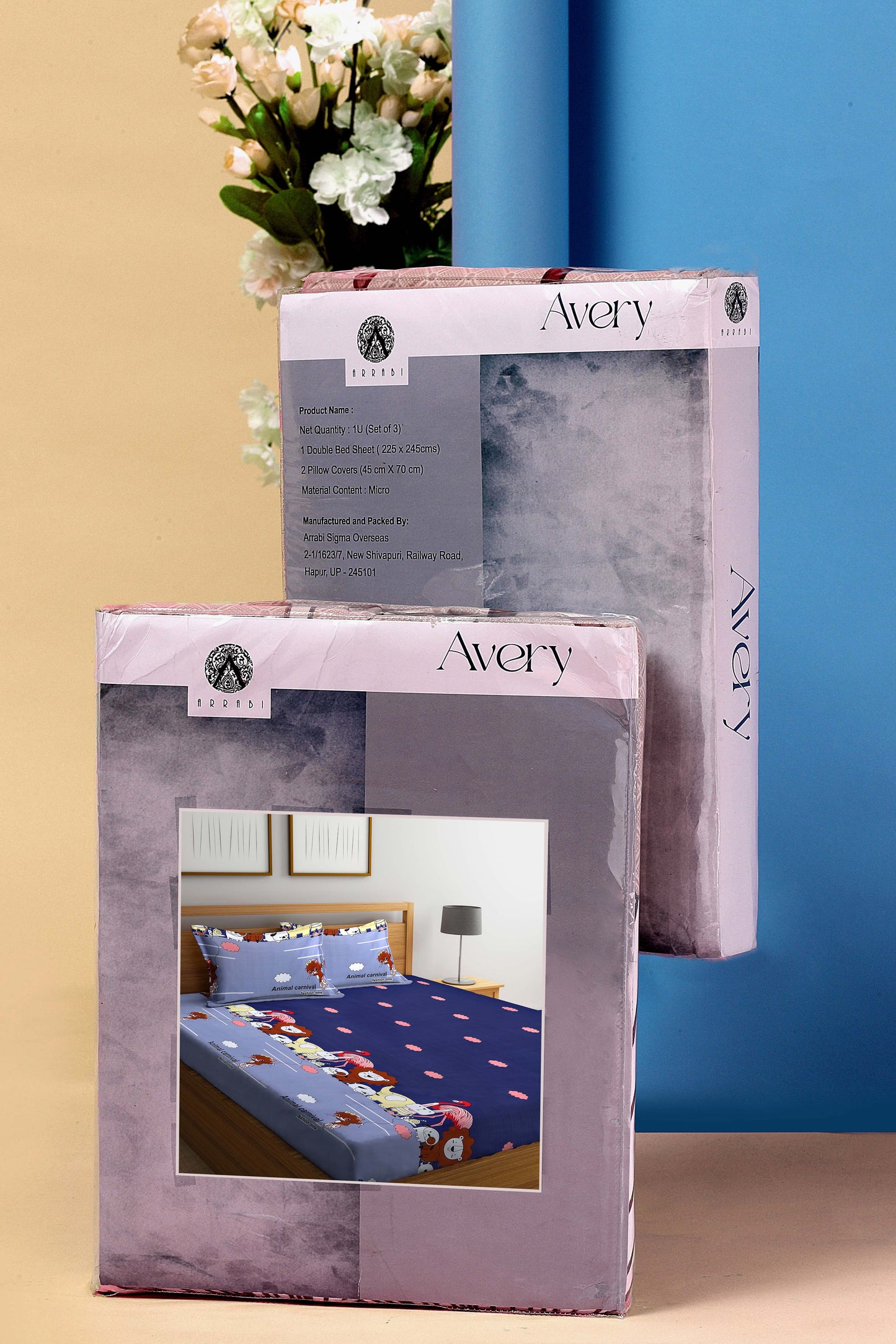Arrabi Blue Cartoon TC Cotton Blend King Size Bookfold Bedsheet with 2 Pillow Covers (250 X 220 cm)