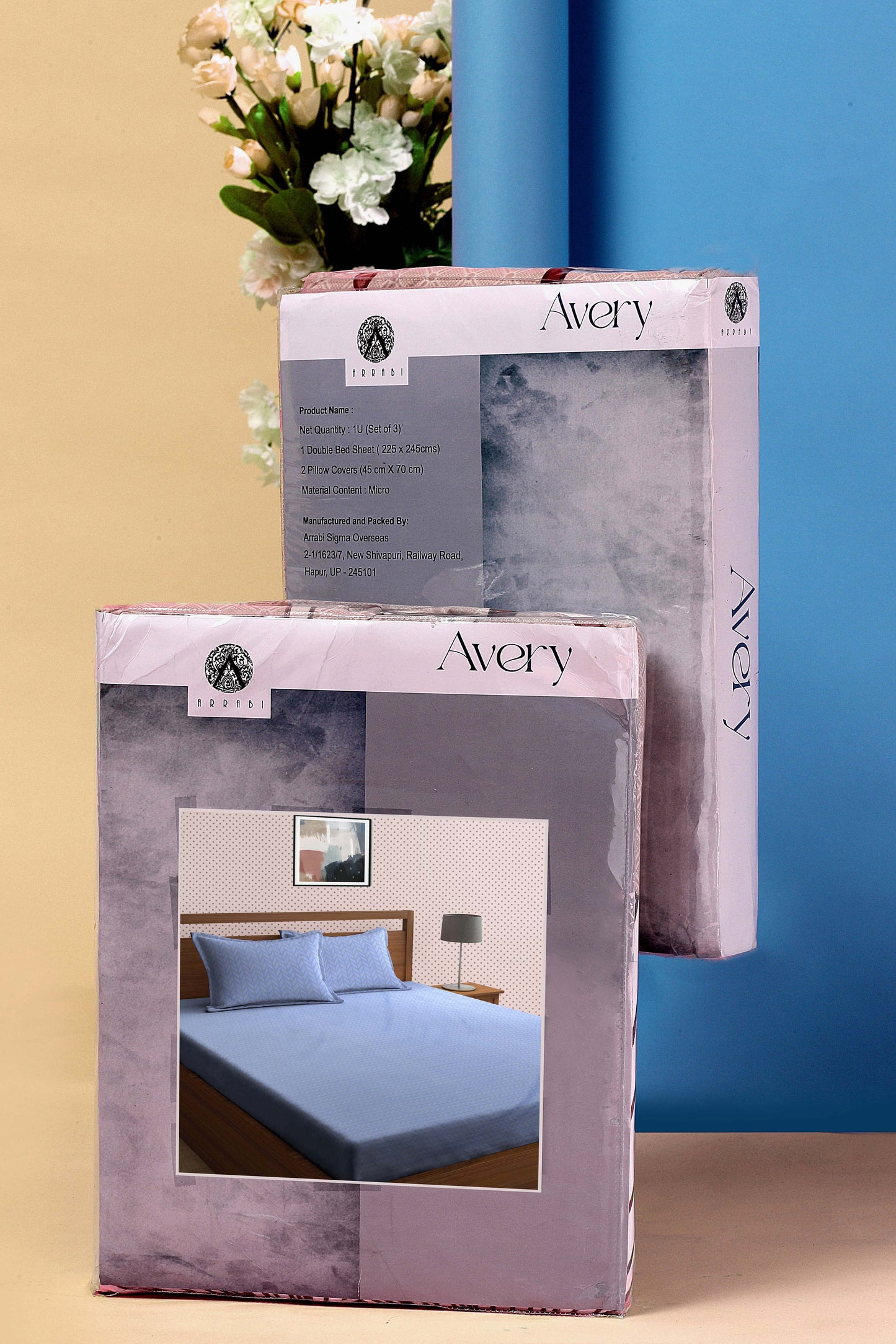 Arrabi Blue Graphic TC Cotton Blend King Size Bookfold Bedsheet with 2 Pillow Covers (250 X 220 cm)