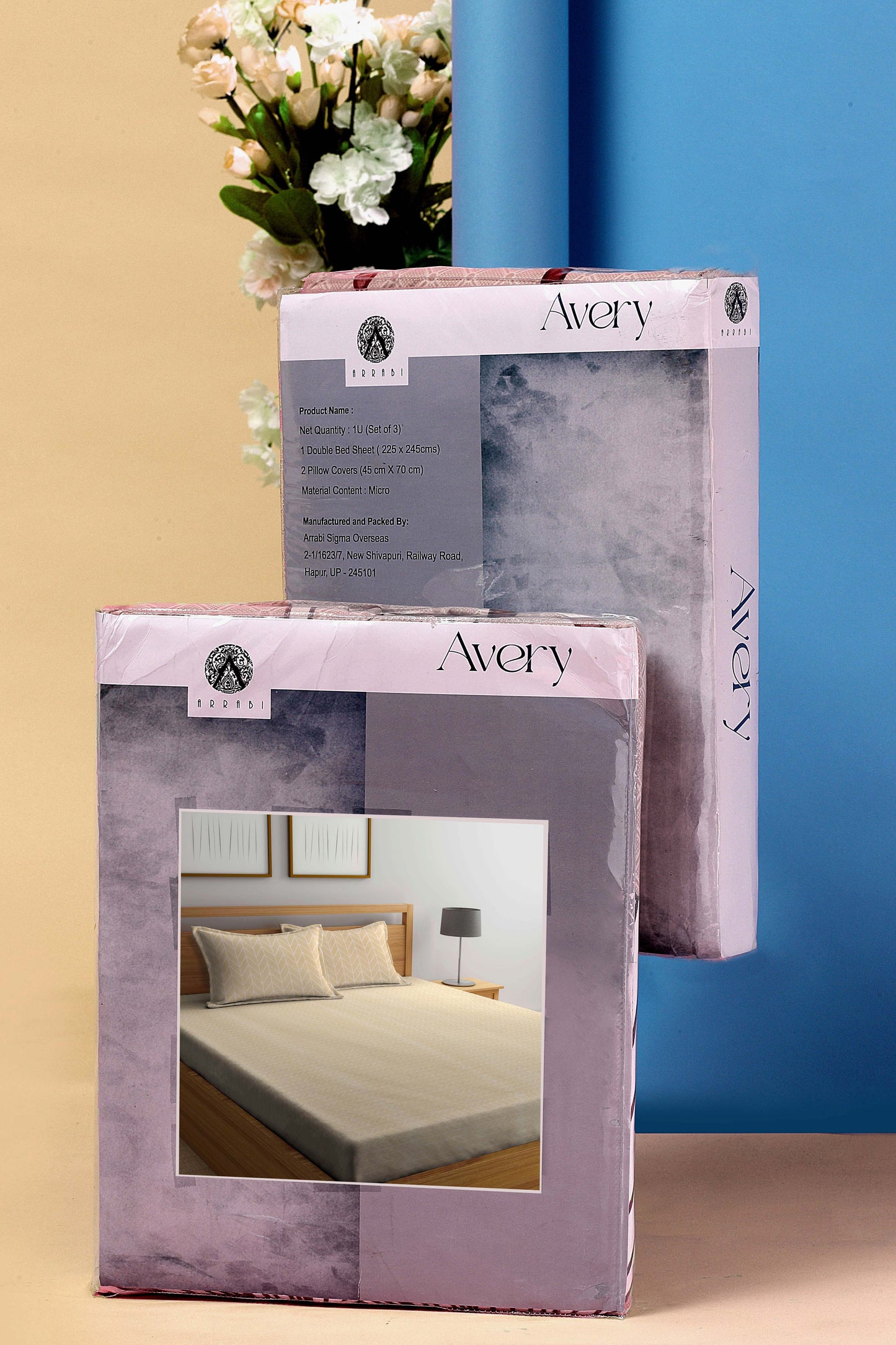 Arrabi Beige Graphic TC Cotton Blend King Size Bookfold Bedsheet with 2 Pillow Covers (250 X 215 cm)