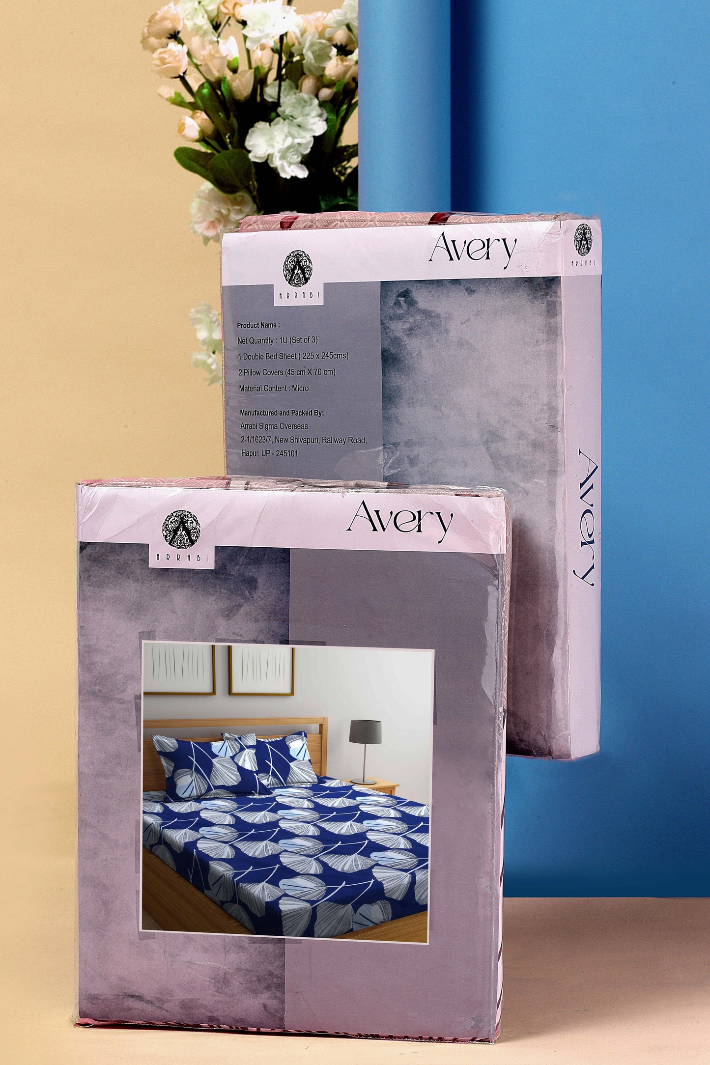 Arrabi Blue Floral TC Cotton Blend King Size Bookfold Bedsheet with 2 Pillow Covers (250 X 215 cm)