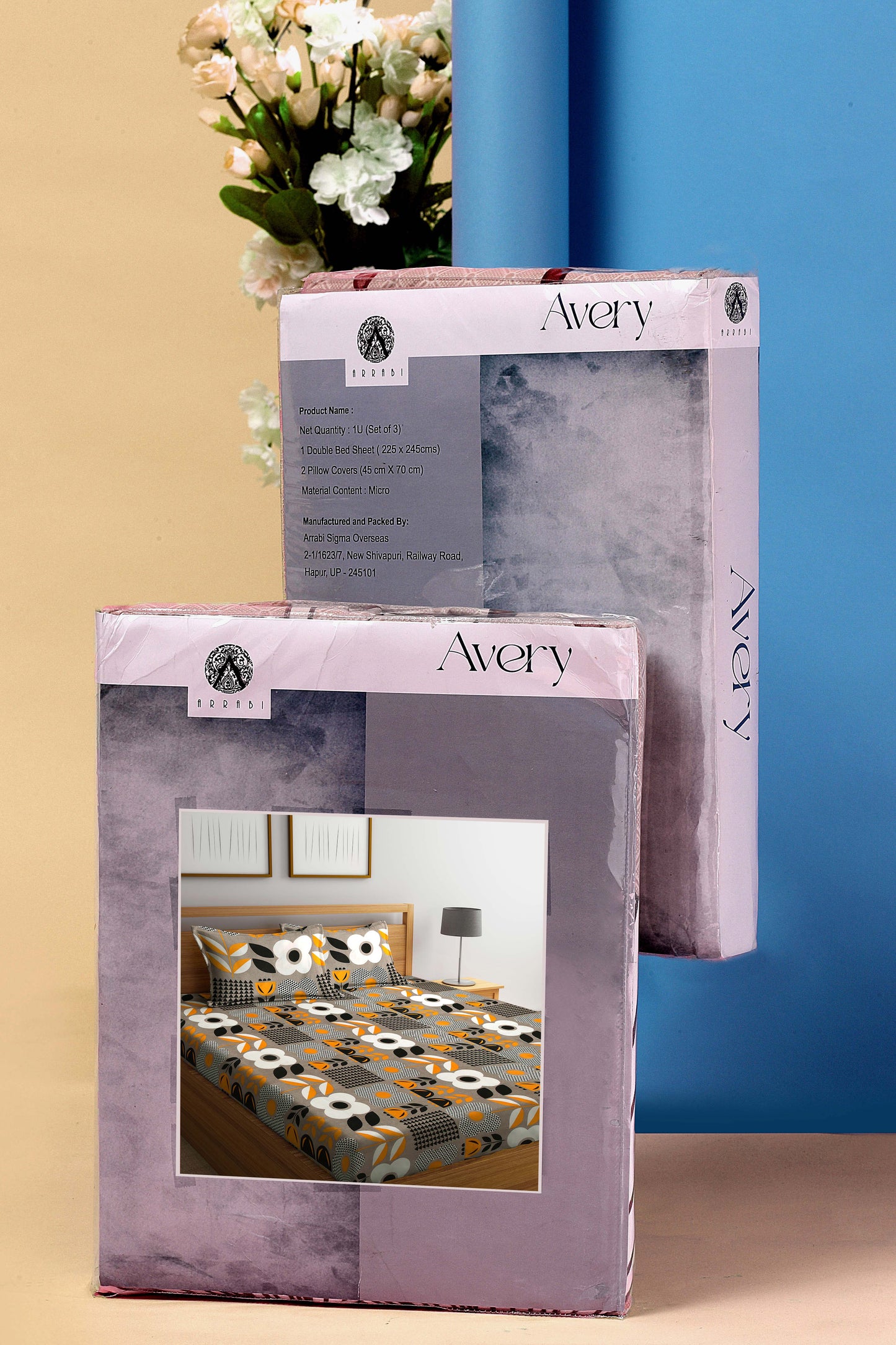 Arrabi Grey Floral TC Cotton Blend King Size Bookfold Bedsheet with 2 Pillow Covers (250 X 220 cm)