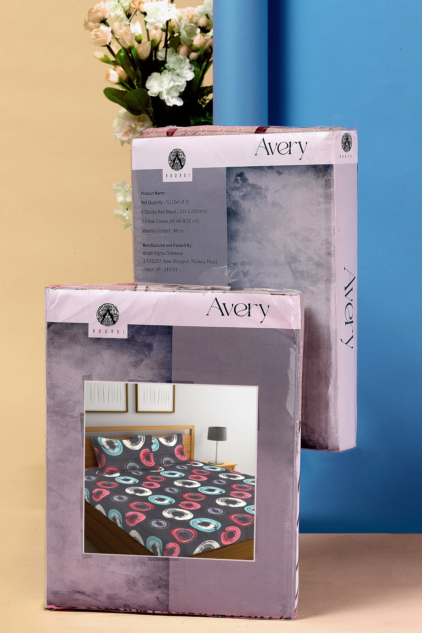 Arrabi Multi Geometric TC Cotton Blend King Size Bookfold Bedsheet with 2 Pillow Covers (250 X 220 cm)