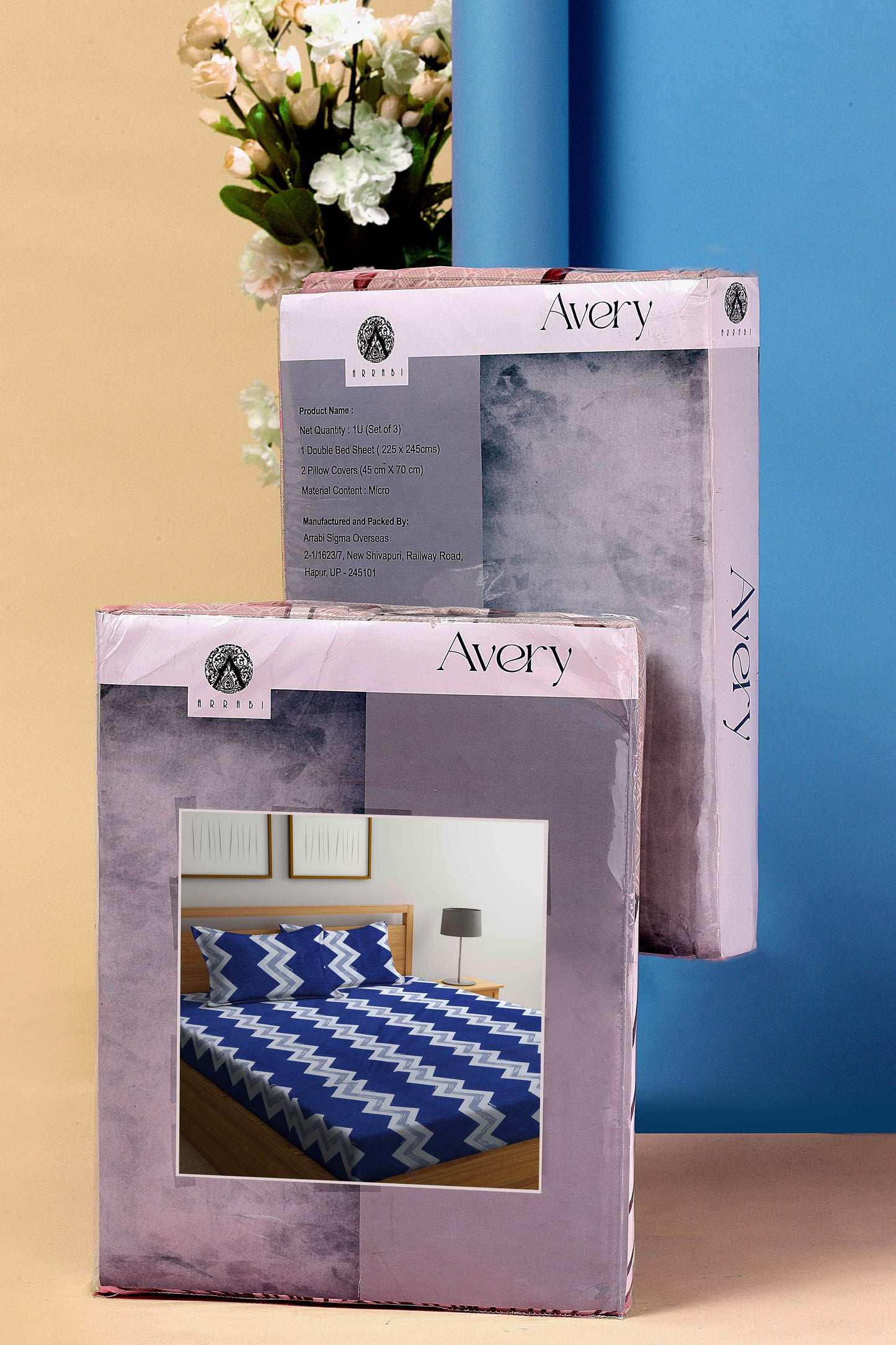 Arrabi Blue Geometric TC Cotton Blend King Size Bookfold Bedsheet with 2 Pillow Covers (250 X 215 cm)