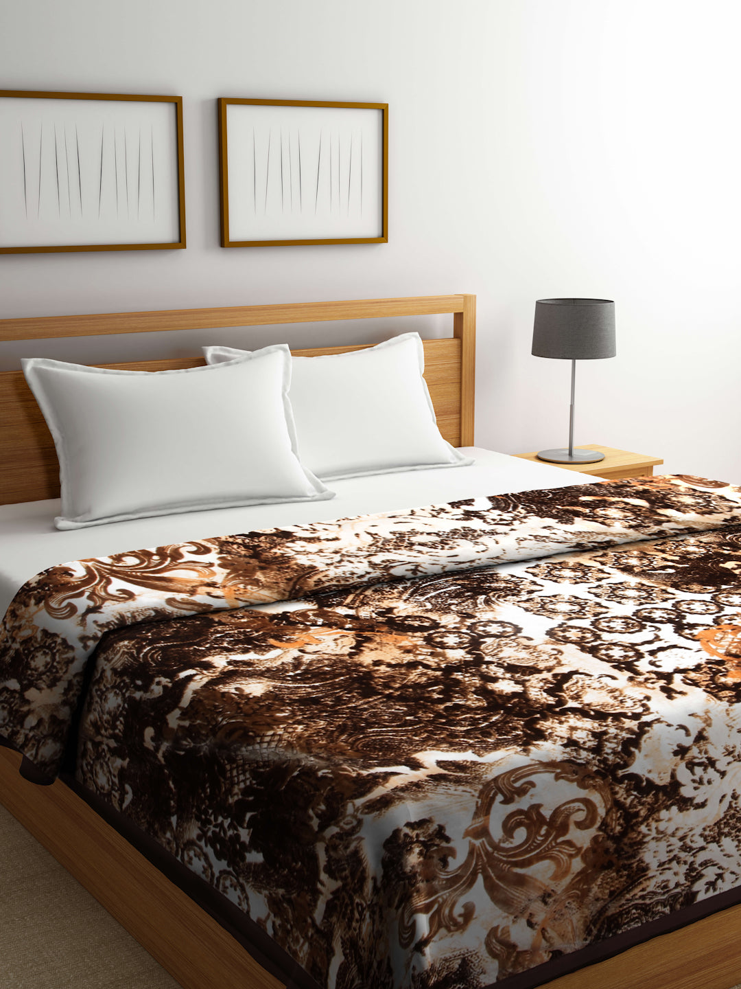 Arrabi Brown Floral Wool Blend 1100 GSM Full Size Double Bed Blanket (230 X 220 cm)