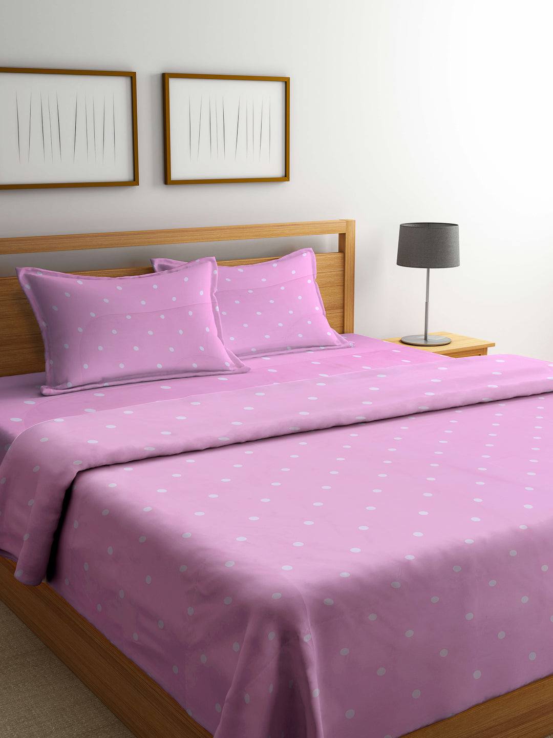 Arrabi Pink Polka dot TC Cotton Blend Double Size Comforter Bedding Set with 2 Pillow Cover