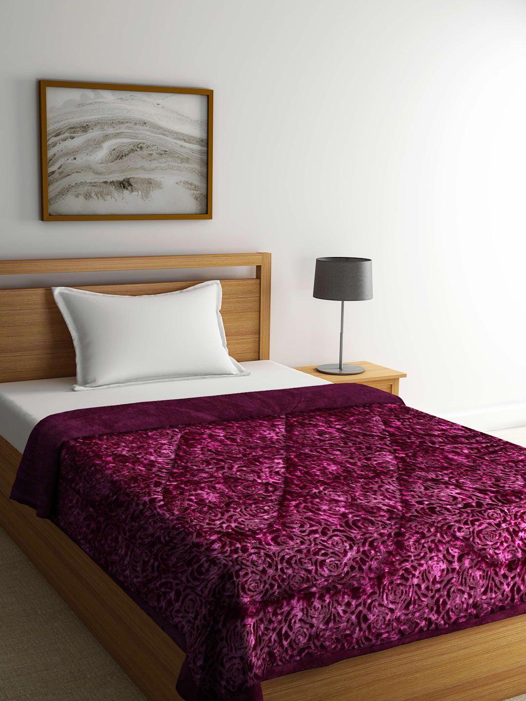 Arrabi Purple Floral Polyester Full Size 1060 GSM Single Bed Quilt (210 x 150 cm)