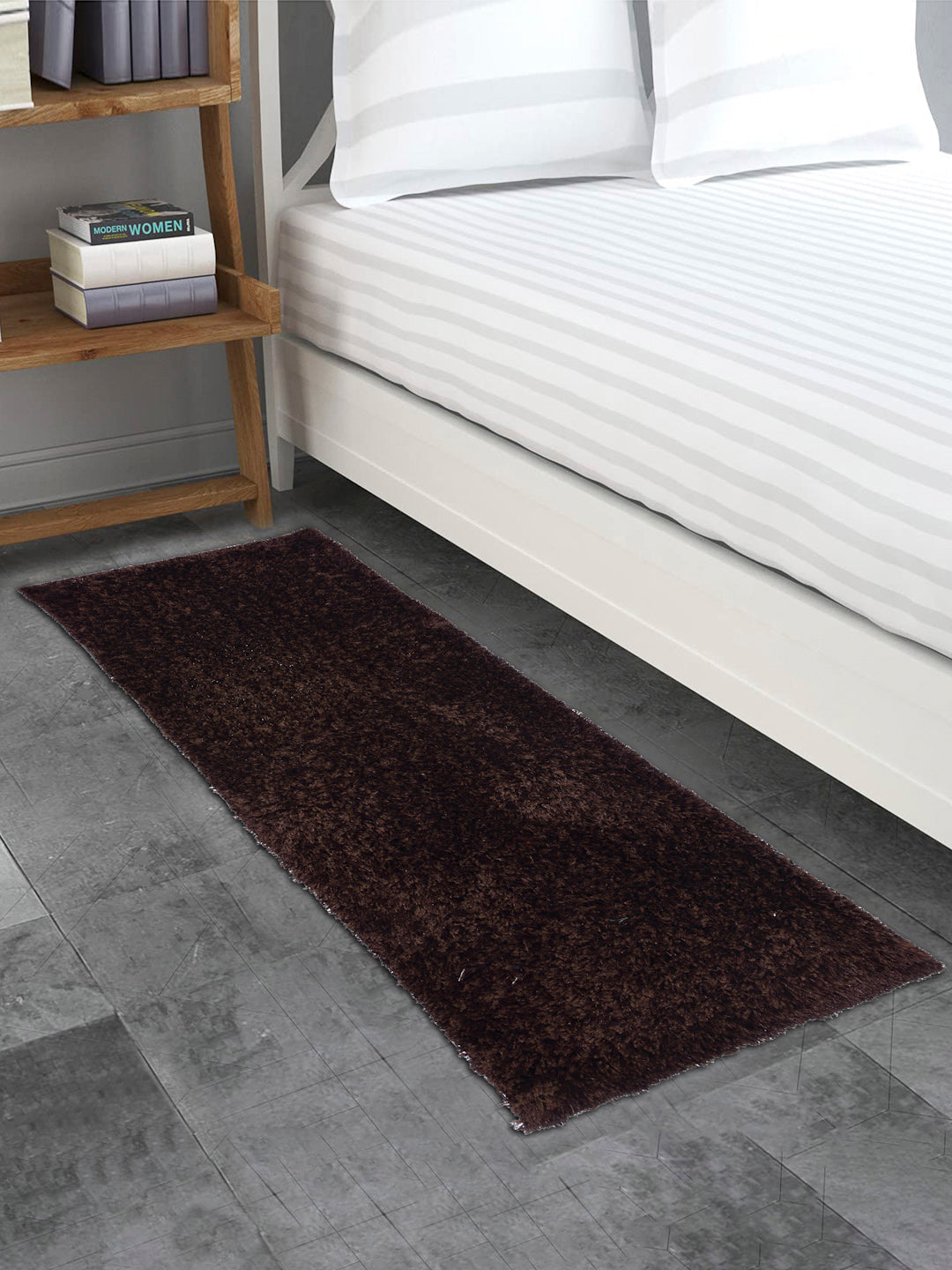 Arrabi Brown Solid Polyester Full Size Bed Runner (137 X 55 cm)