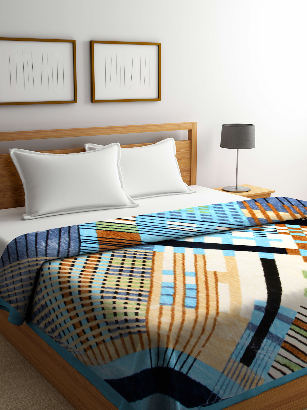 Arrabi Multi Geometric Wool Blend 900 GSM Full Size Double Bed Blanket (240 X 220 cm)