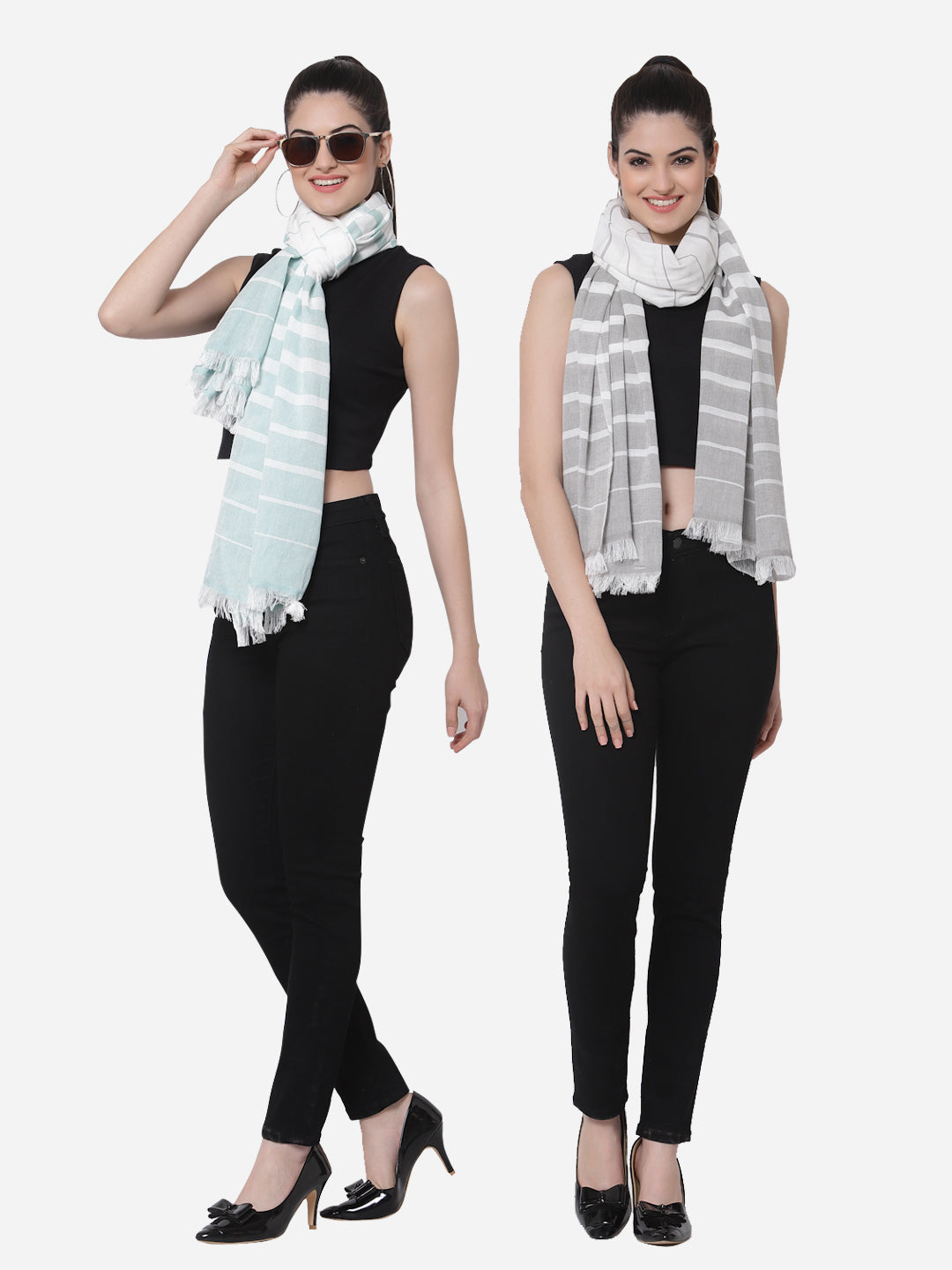 Arrabi Multi Solid Handwoven Cotton Full Size 2 Stoles (Pack of 2) (185 x 85 cm)