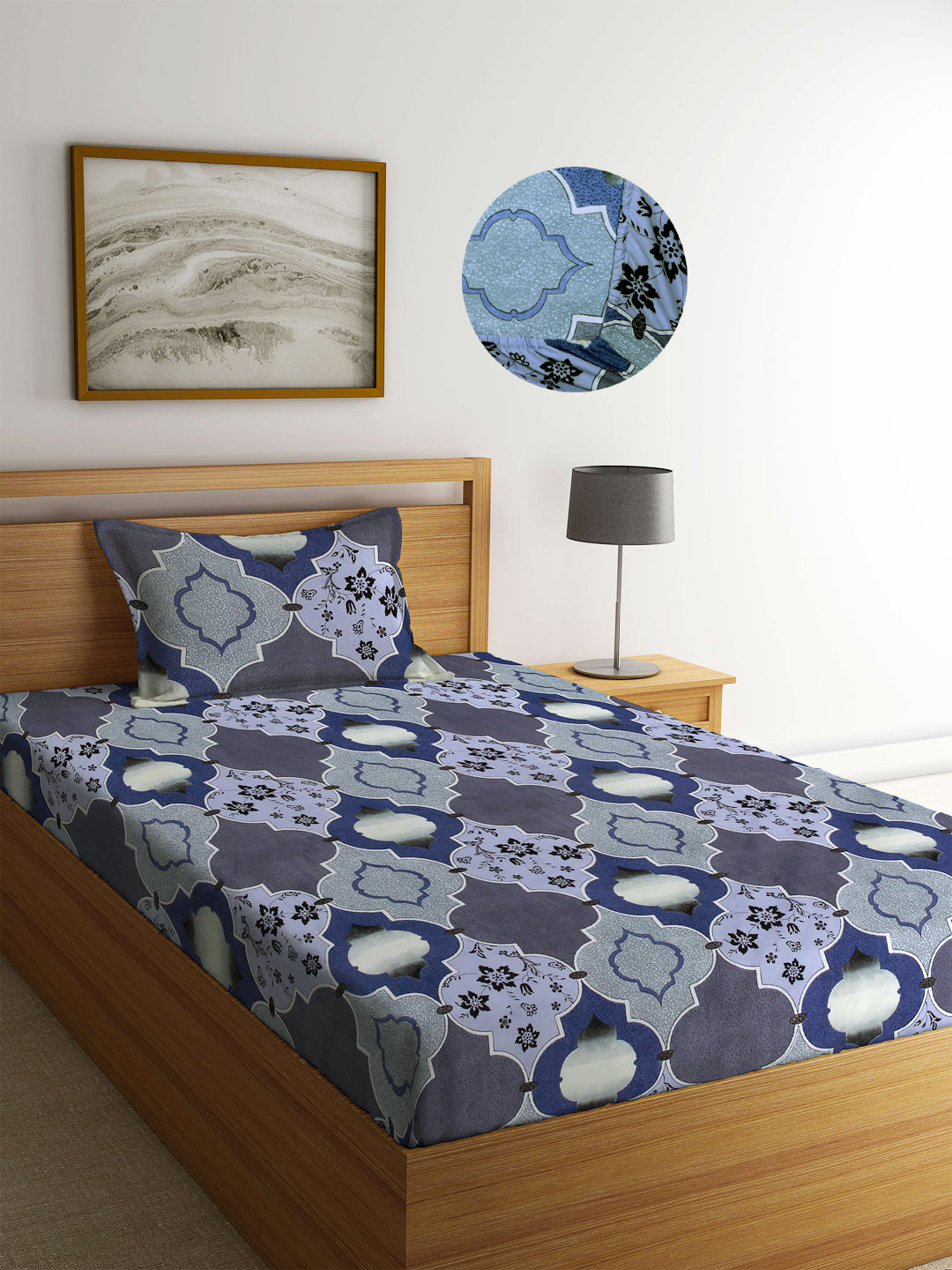 Arrabi Multi Indian TC Cotton Blend Single Size Fitted Bedsheet with 1 Pillow Cover (220 X 150 cm)