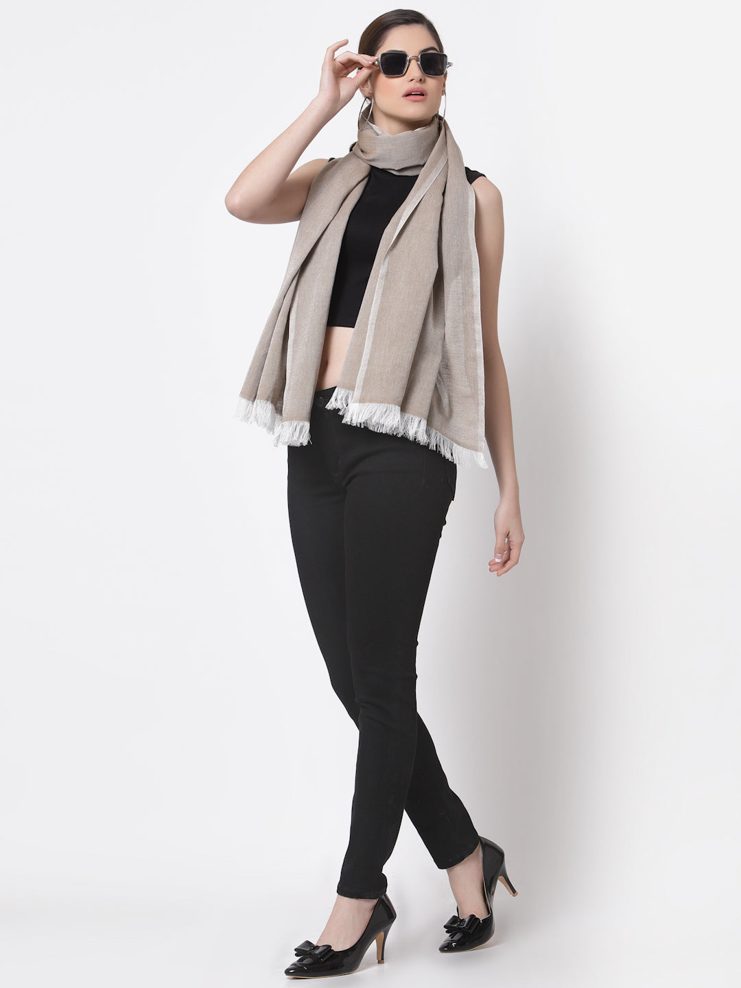 Arrabi Brown Solid Handwoven Cotton Full Size Stole (185 x 85 cm)