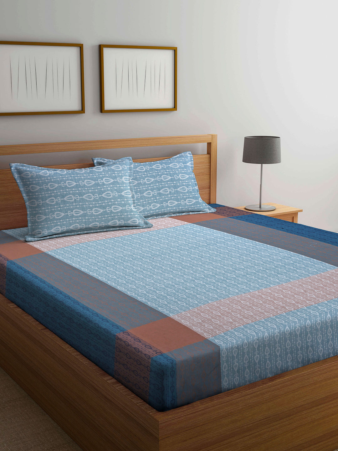 Arrabi Multi Indian Handwoven Cotton Super King Size Bedsheet with 2 Pillow Covers (270 X 260 cm)