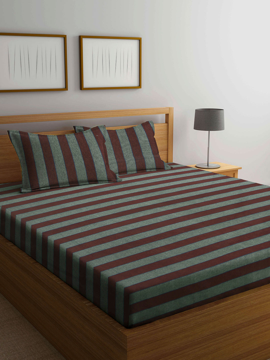 Arrabi Multi Stripes Handwoven Cotton King Size Bedsheet with 2 Pillow Covers (260 X 230 cm)