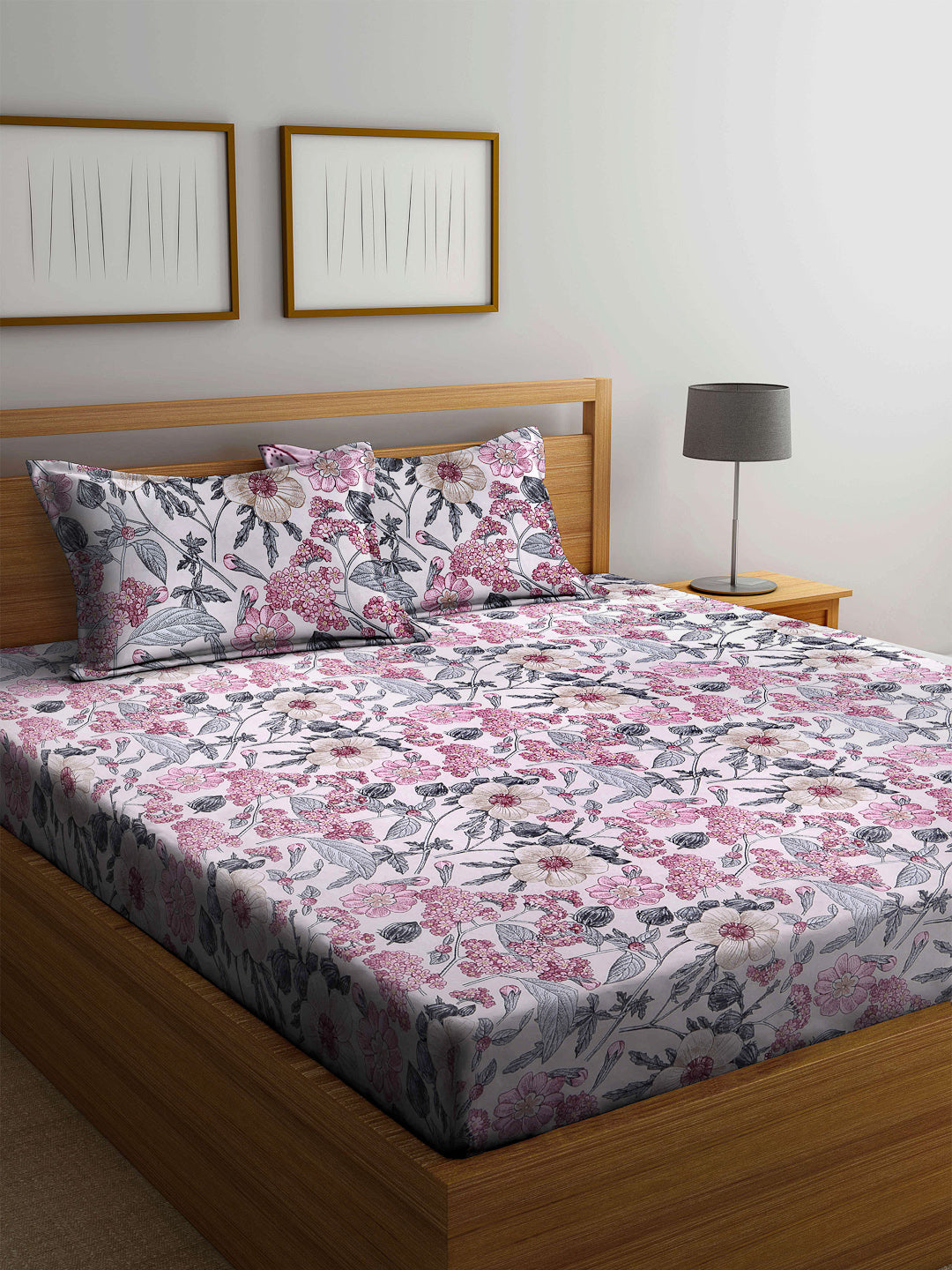 Arrabi Multi Floral TC Cotton Blend Double King Size Bedsheet with 2 Pillow Covers (270 x 260 cm)