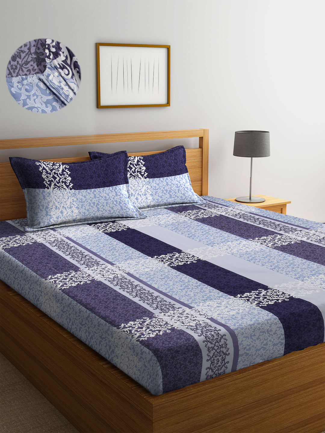 ARRABI® King Size Elastic Fitted Bedsheet with Two Pillow Covers (250 x 225 cm) (Luxury Collection)