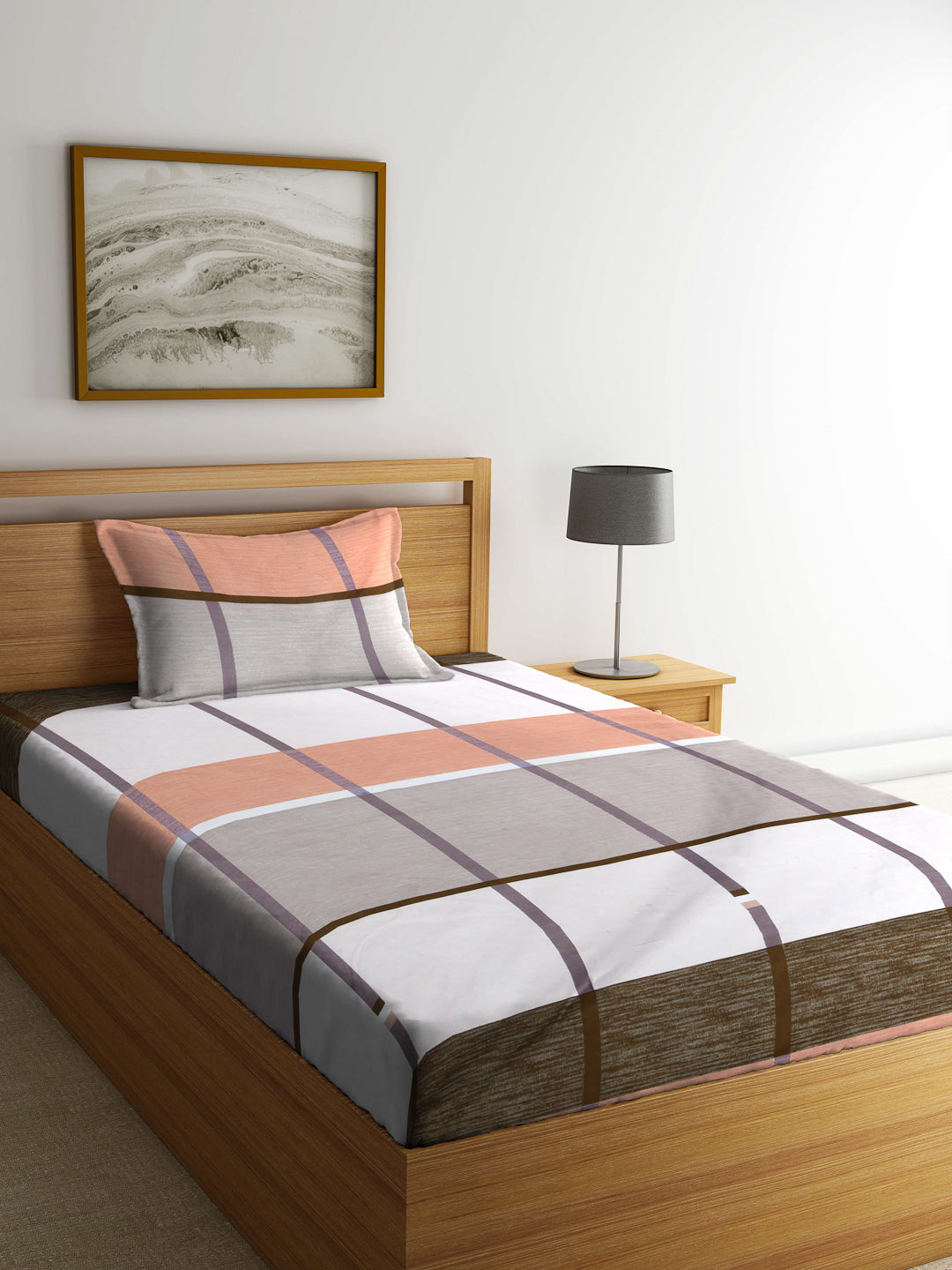 Arrabi Multi Checks TC Cotton Blend Single Size Bedsheet with 1 Pillow Cover ( 215 X 150 cm)