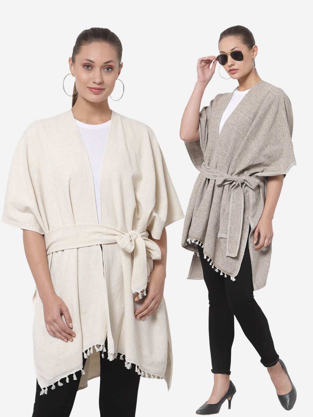 Arrabi Multi Solid Cotton Chenille Full Size 2 Shrug with Belt (Pack of 2) (160 x 100 cm)