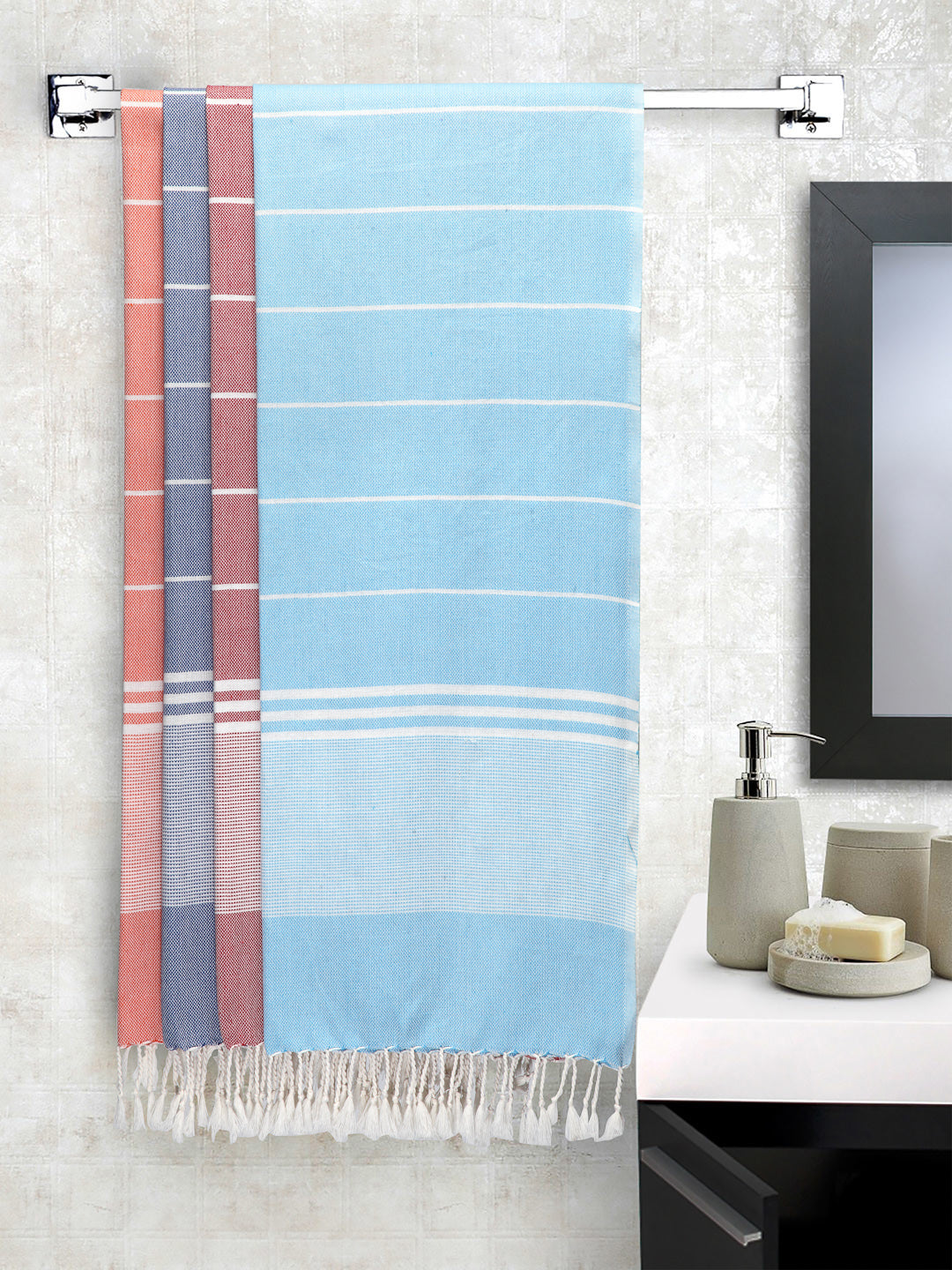 Arrabi Multi Stripes Handwoven Cotton Bath Towel (Set of 4) (150 x 75 cm)