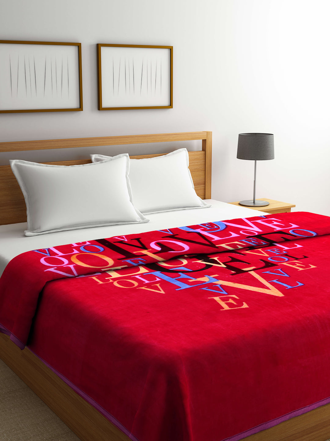 Arrabi Pink Alphabetical Print Polyester 950 GSM King Size Double Bed Blanket (225 x 210 cm )