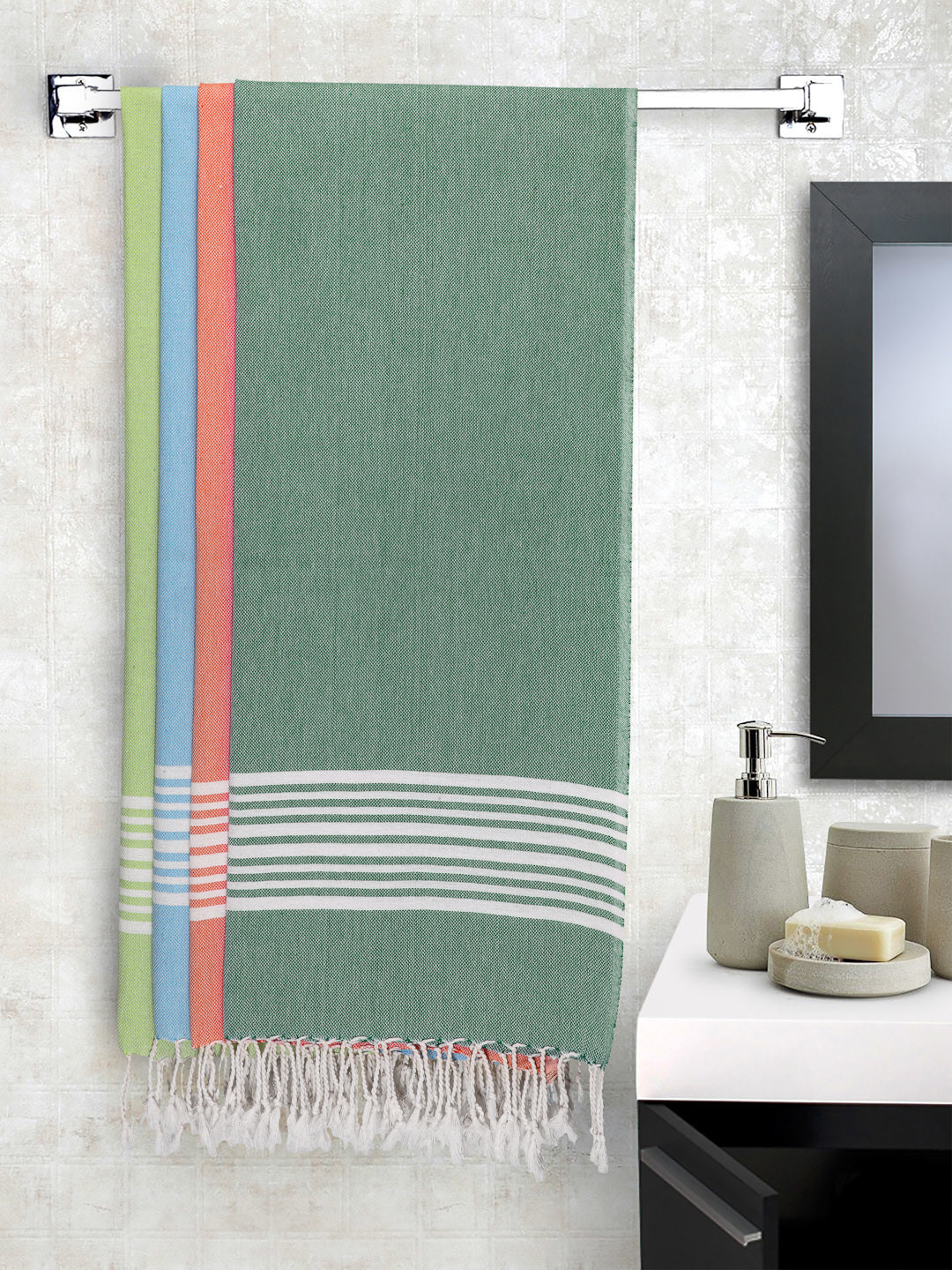 Arrabi Multi Solid Handwoven Cotton Bath Towel (Set of 4 ) (150 X 75 Cm)