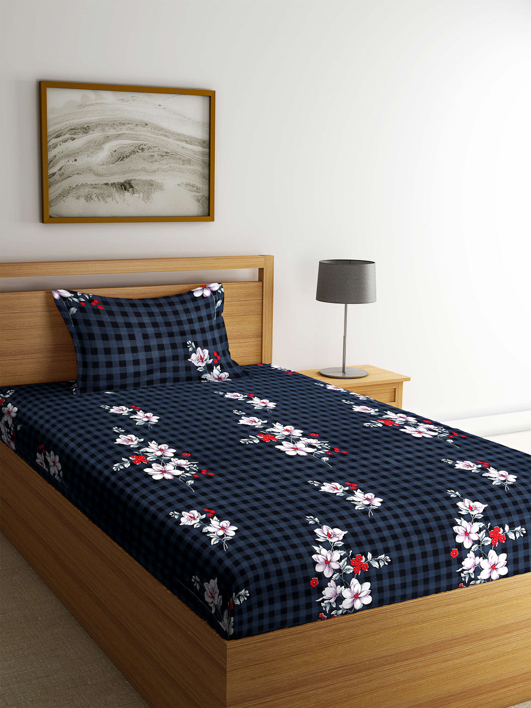 Arrabi Multi Floral TC Polycotton Single Size Bedsheet with 1 Pillow Cover (225 x 150 cm)