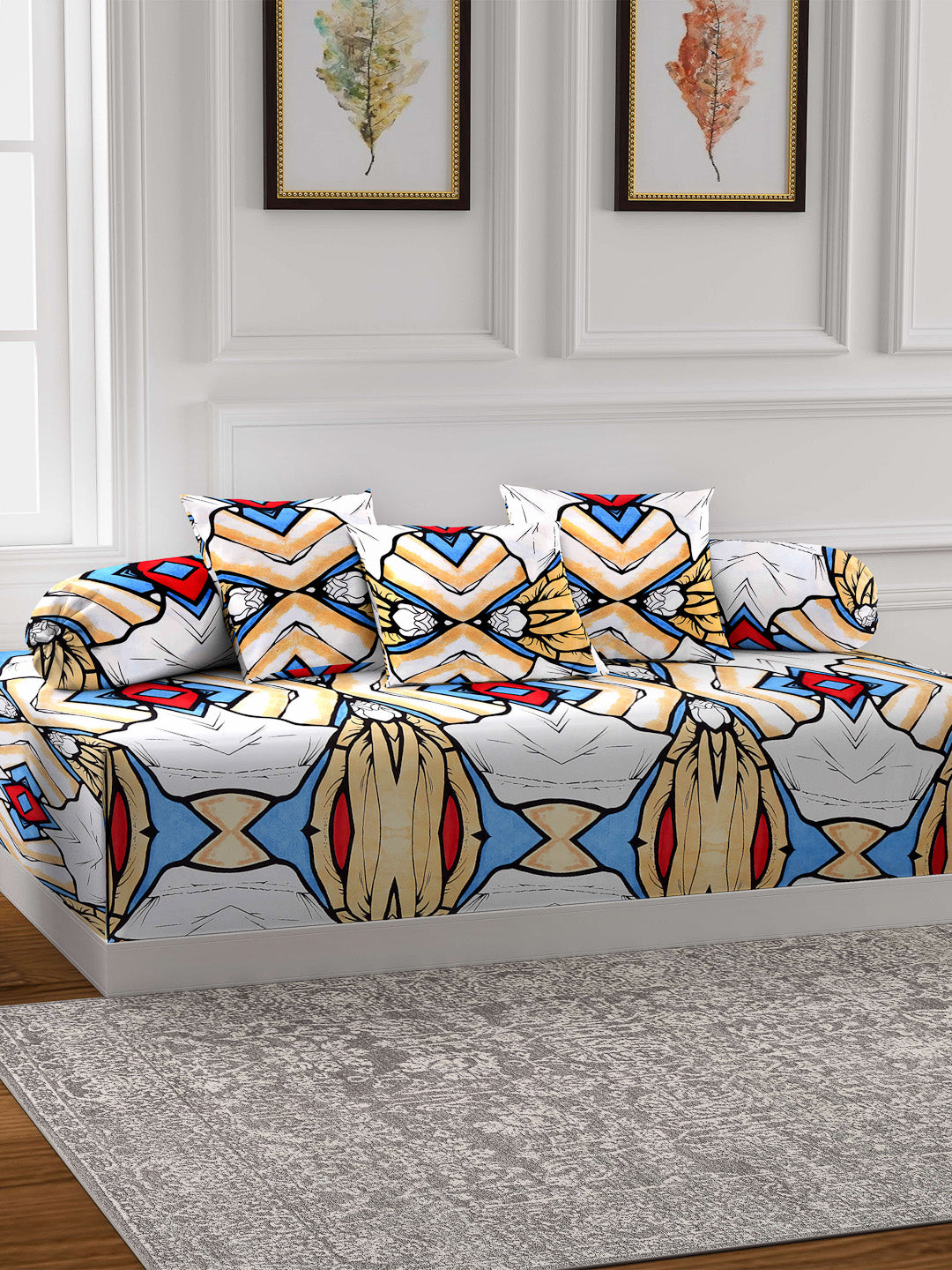 Arrabi Multi Set of 6 Graphic TC Polycotton Diwan Set (225 x150 cm)