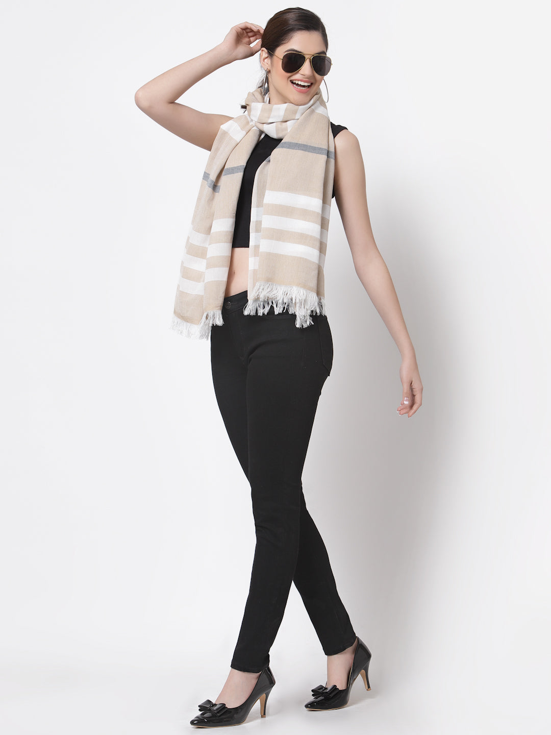 Arrabi Brown Stripes Handwoven Cotton Full Size Stole (185 x 85 cm)