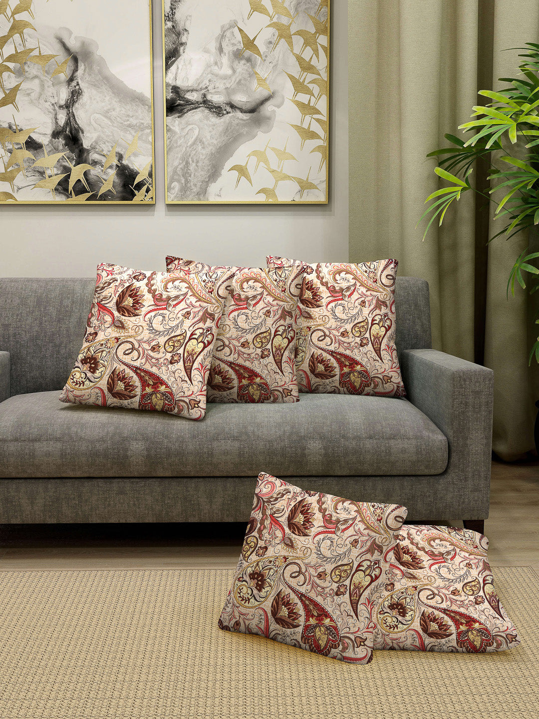Arrabi Multi Indian TC Cotton Blend Cushion Covers (Pack of 5) (40 x 40 cm)