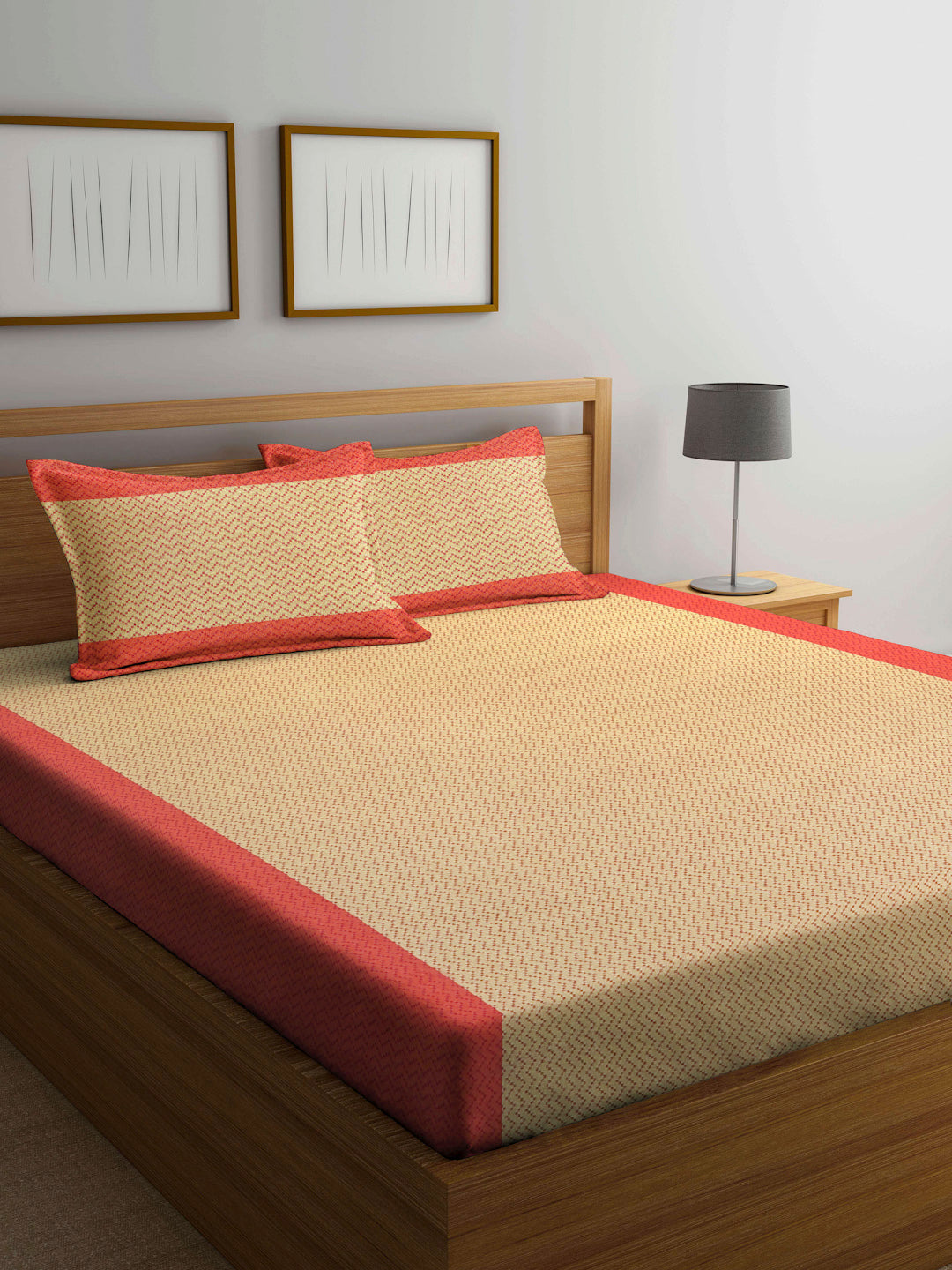 Arrabi Red Stripes Handwoven Cotton King Size Bedsheet with 2 Pillow Covers (260 X 230 cm)