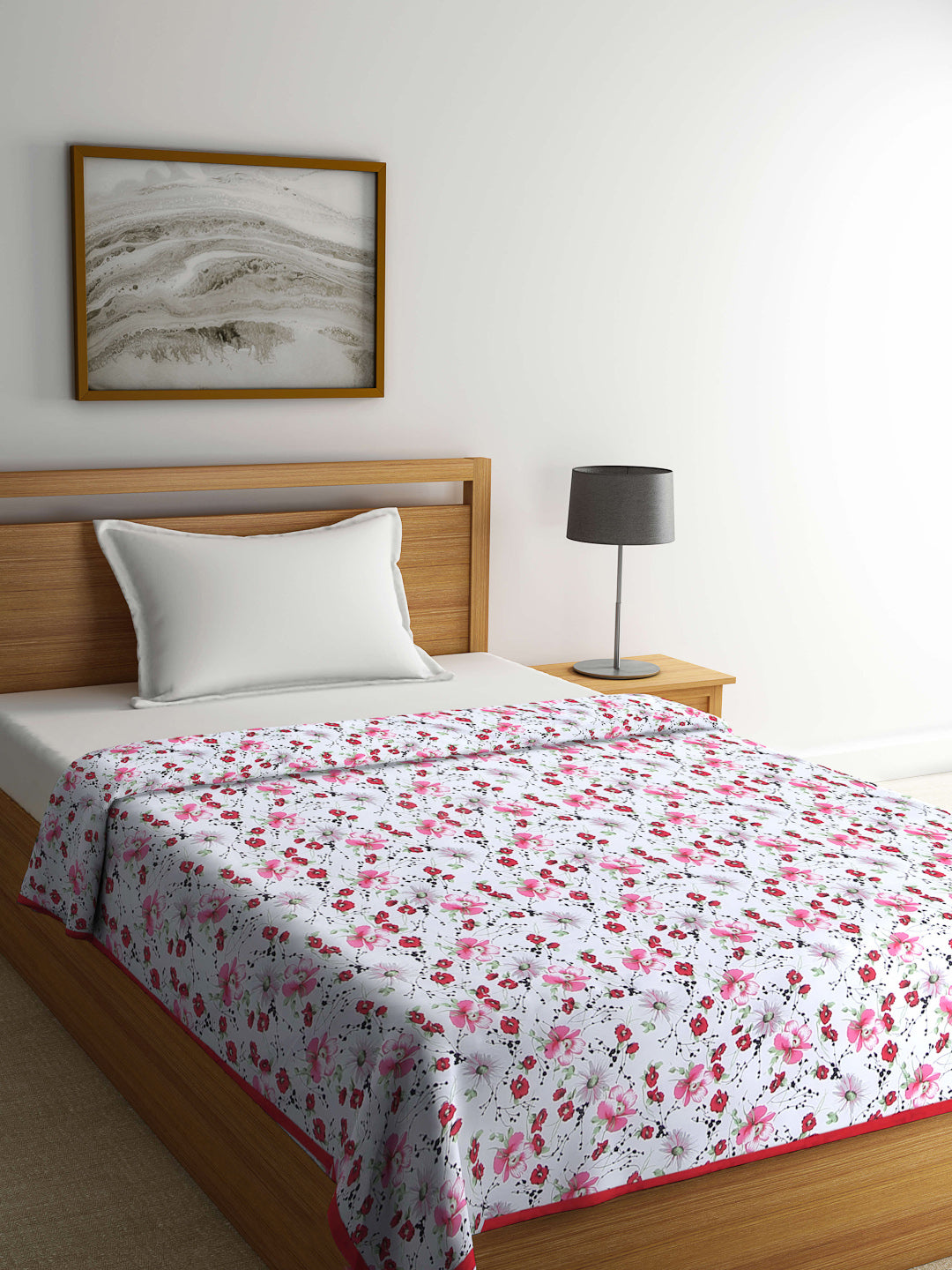 Arrabi Red Floral TC Cotton Blend 300 GSM Full Size Single Dohar (220 x 140 cm)