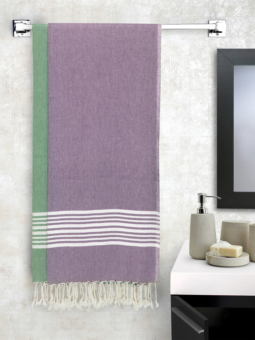 Arrabi Multi Solid Handwoven Cotton Bath Towel (Set of 2 ) (150 X 75 Cm)
