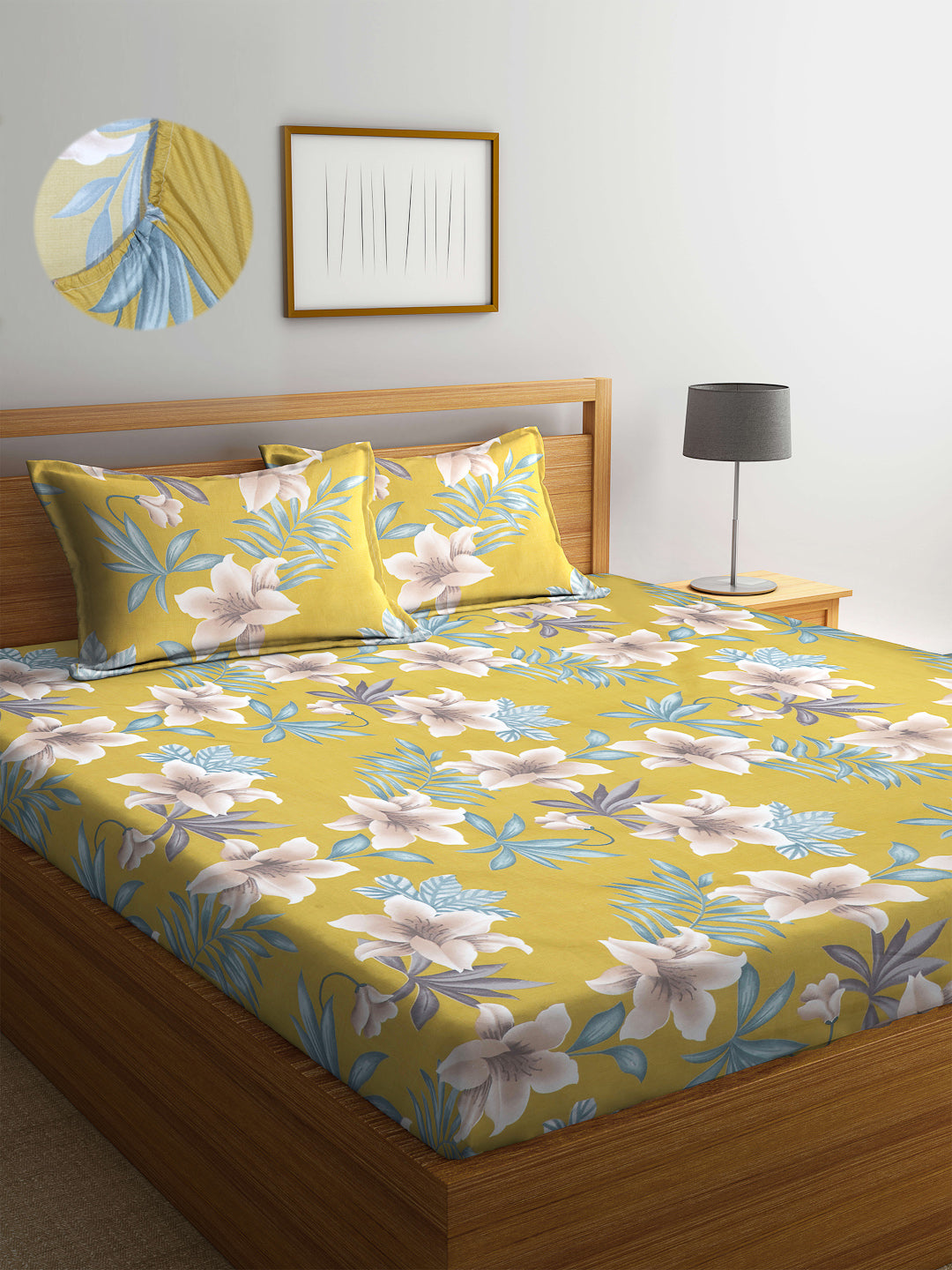 ARRABI® King Size Elastic Fitted Bedsheet with Two Pillow Covers (250 x 225 cm) (Luxury Collection)