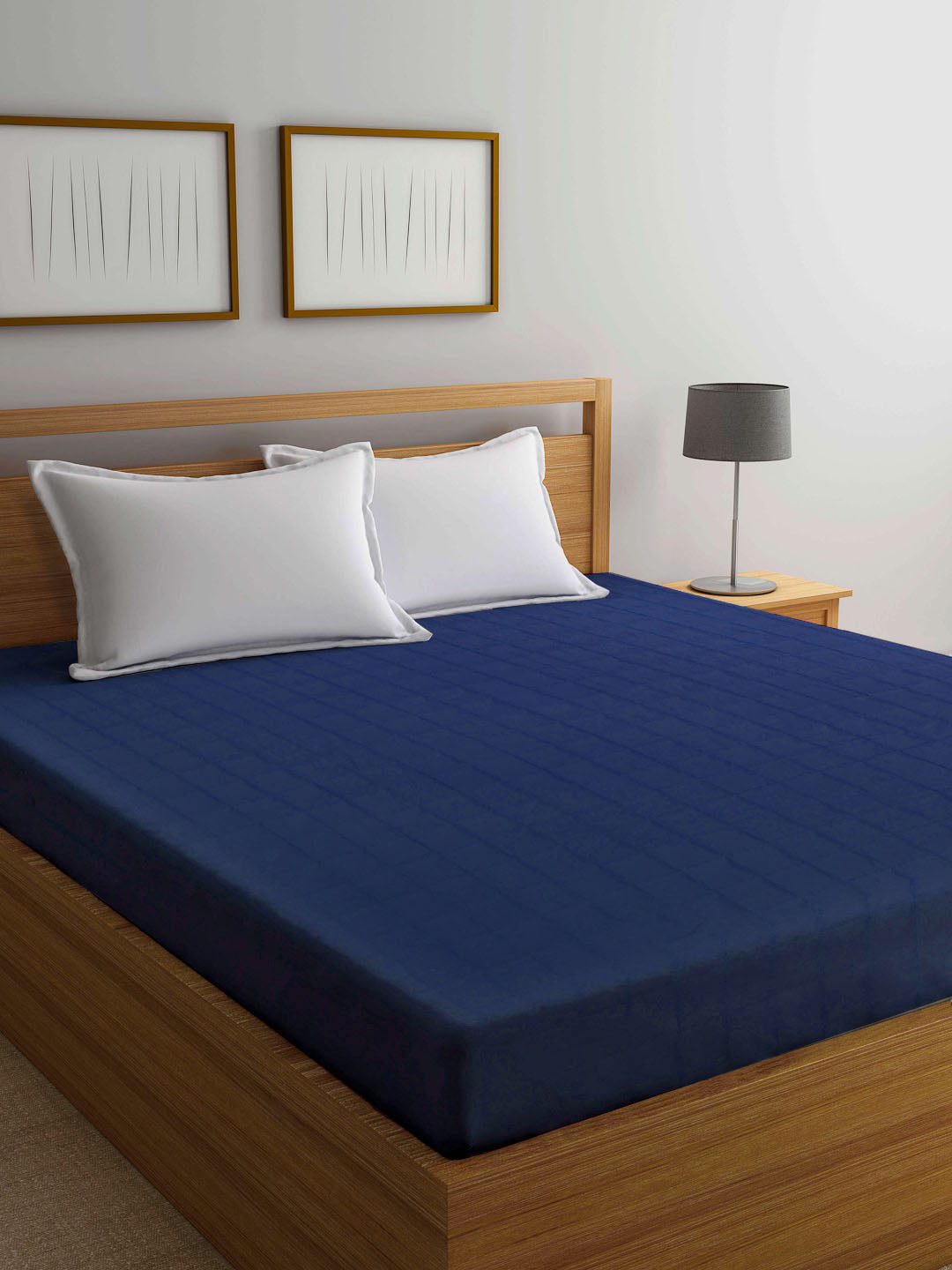 Arrabi Blue Solid TC Cotton Blend 210 GSM Double Bed Size Mattress Protector (250 X 230 cm)