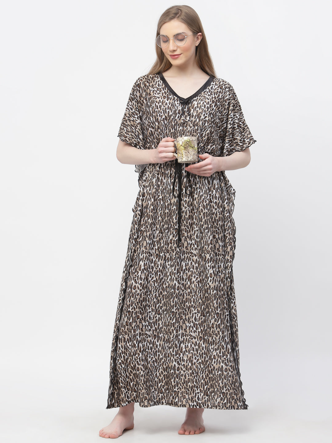 Arrabi Women Brown Graphic Kaftan Dress
