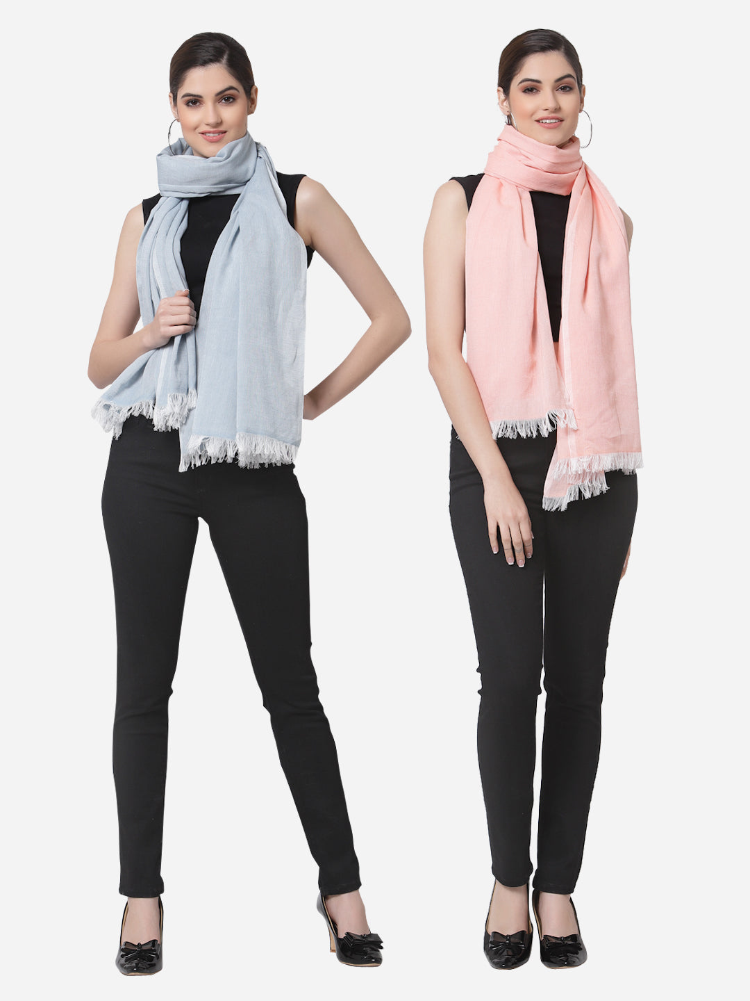 Arrabi Multi Solid Handwoven Cotton Full Size 2 Stoles (Pack of 2) (185 x 85 cm)