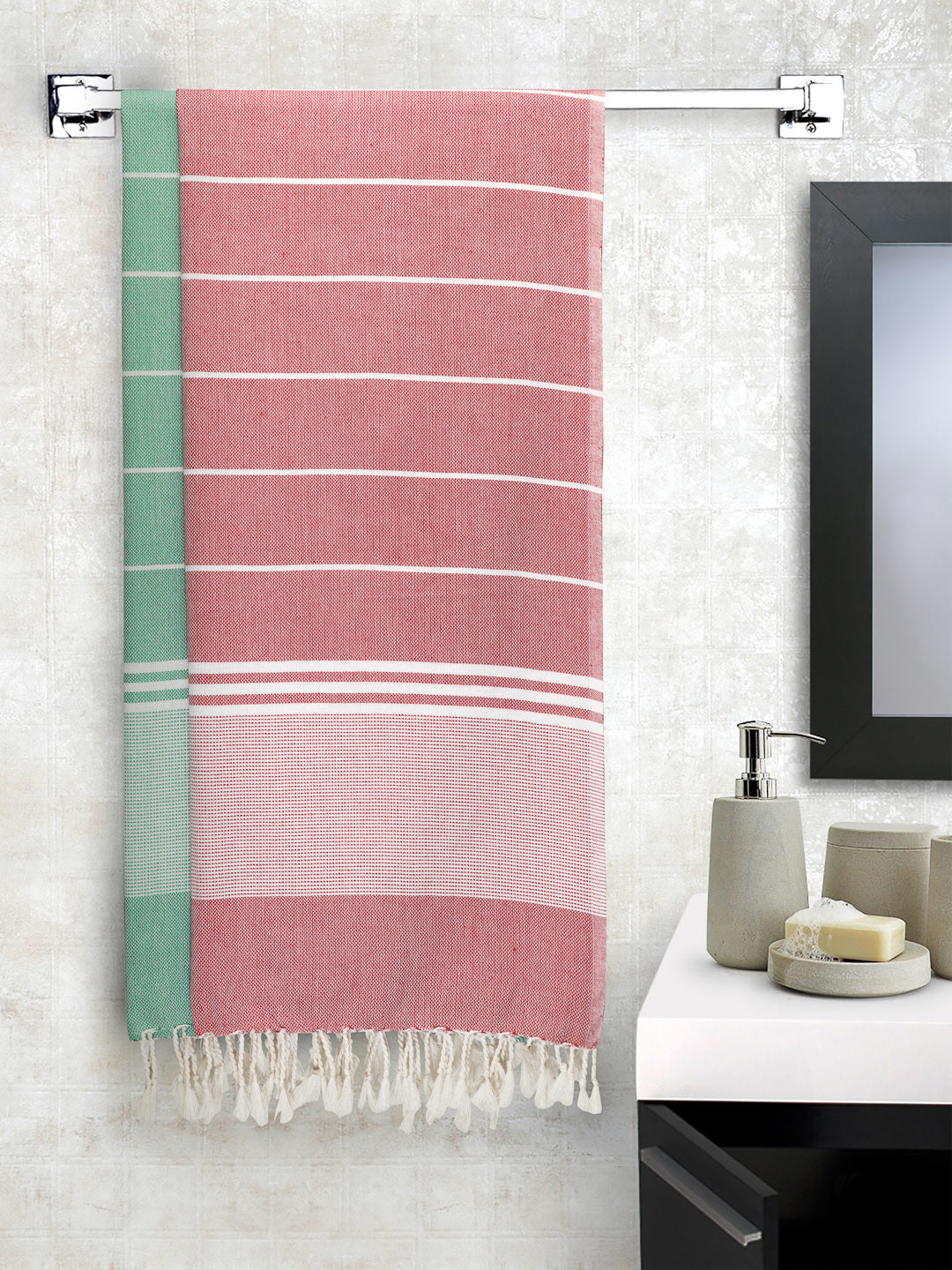 Arrabi Multi Stripes Handwoven Cotton Bath Towel (Set of 2) (150 x 75 cm)