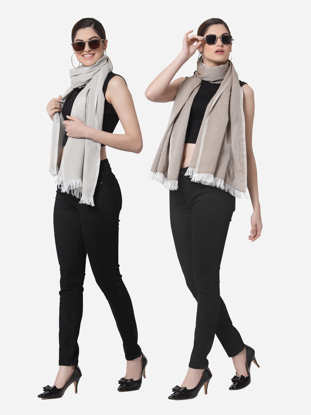 Arrabi Multi Solid Handwoven Cotton Full Size 2 Stoles (Pack of 2) (185 x 85 cm)