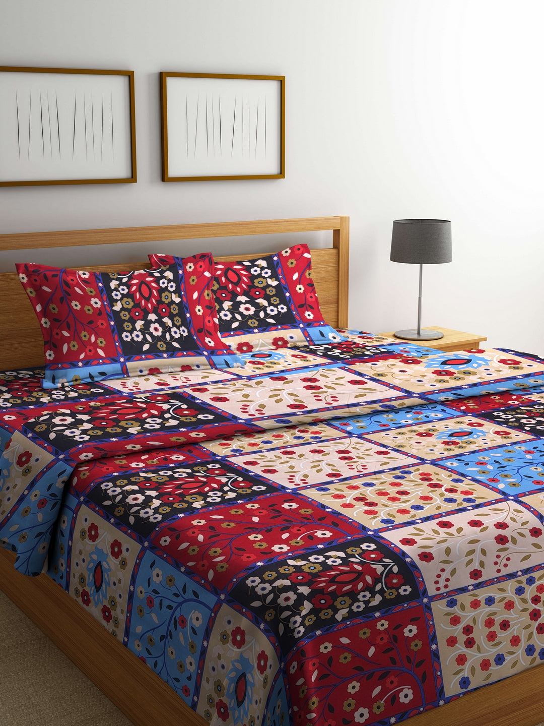 Arrabi Multi Floral TC Cotton Blend Double Size Comforter Bedding Set with 2 Pillow Cover