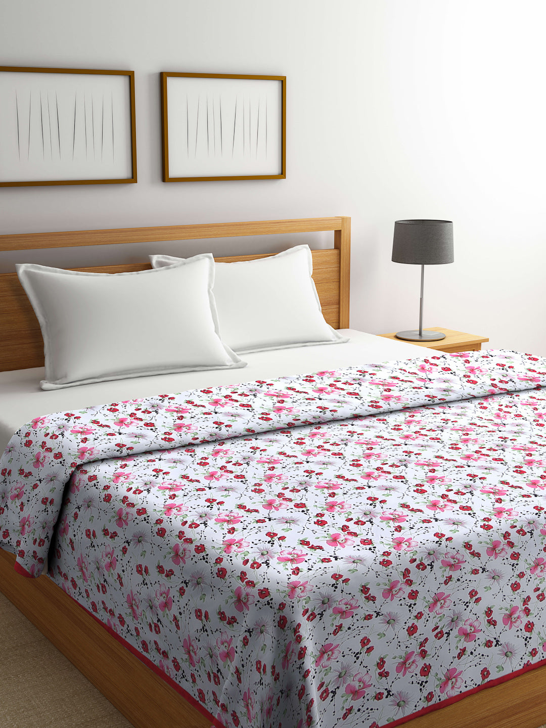 Arrabi Red Floral TC Cotton Blend 300 GSM King Size Double Dohar (240 x 210 cm)