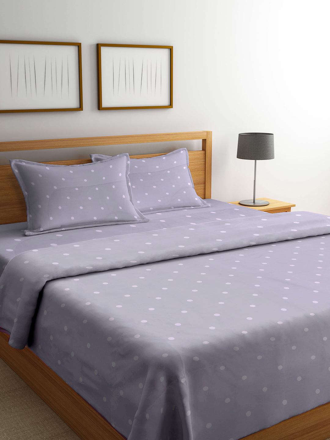 Arrabi Grey Polka dot TC Cotton Blend Double Size Comforter Bedding Set with 2 Pillow Cover