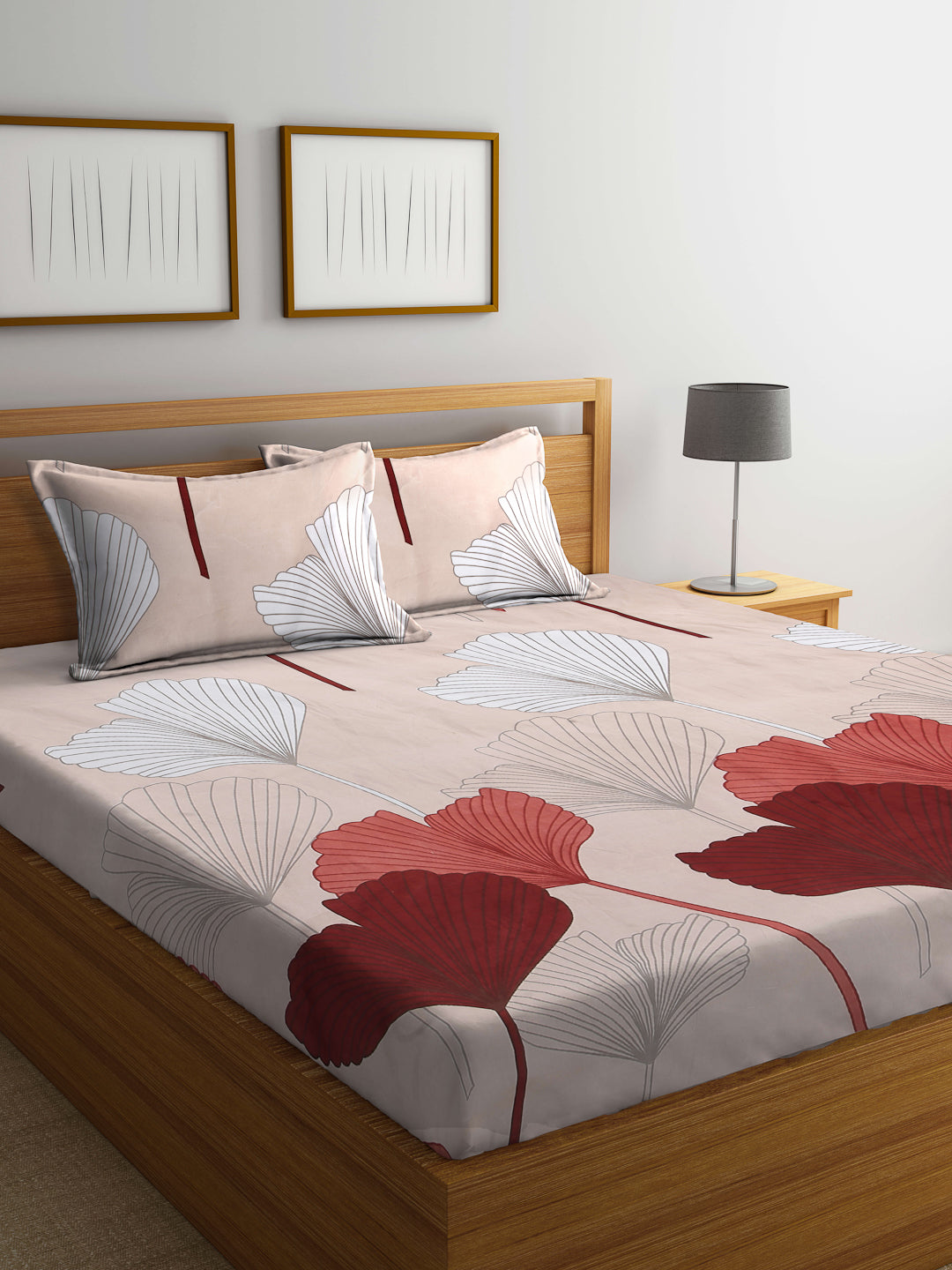 Arrabi Brown Floral TC Cotton Blend Double Size Bedsheet with 2 Pillow Covers (250 x 215 cm)