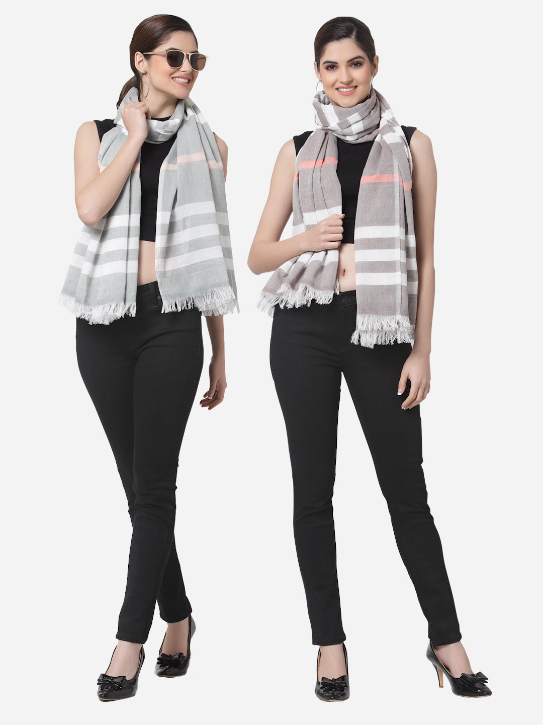 Arrabi Multi Solid Handwoven Cotton Full Size 2 Stoles (Pack of 2) (185 x 85 cm)